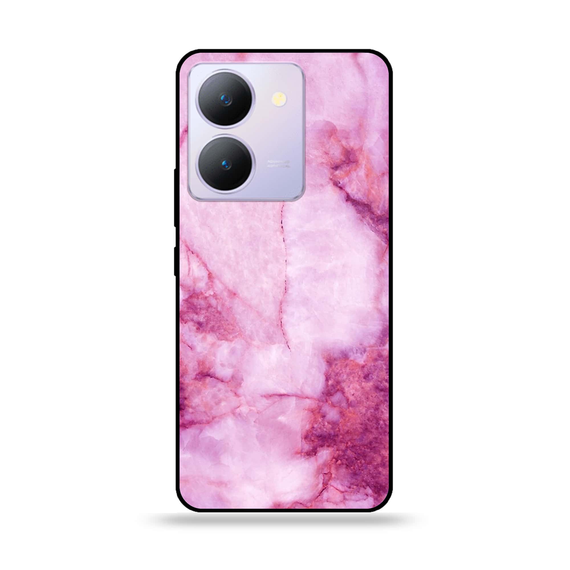 Vivo Y27s - Pink Marble Series - Premium Printed Glass soft Bumper shock Proof Case