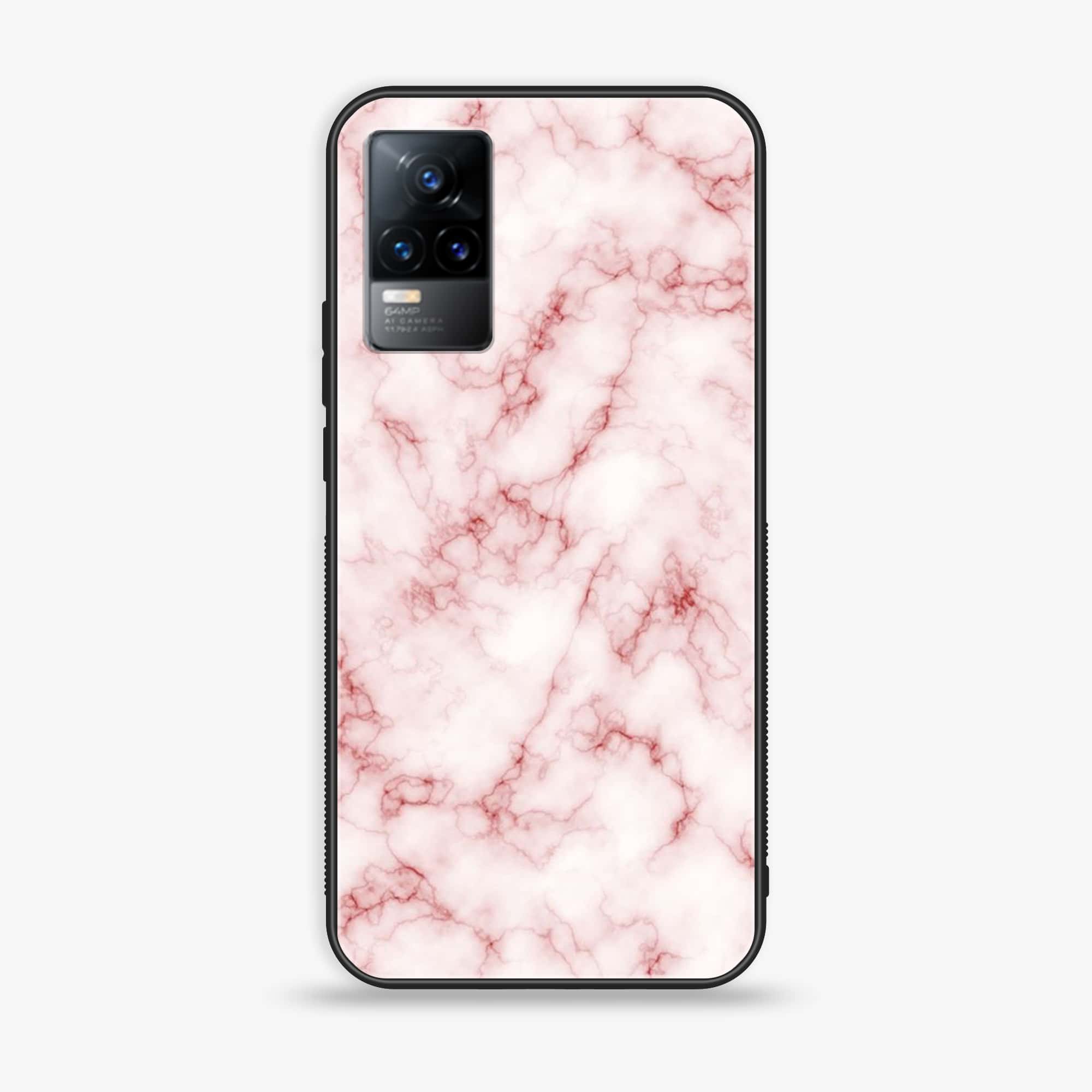 Vivo Y73 2021 - Pink Marble Series - Premium Printed Glass soft Bumper shock Proof Case