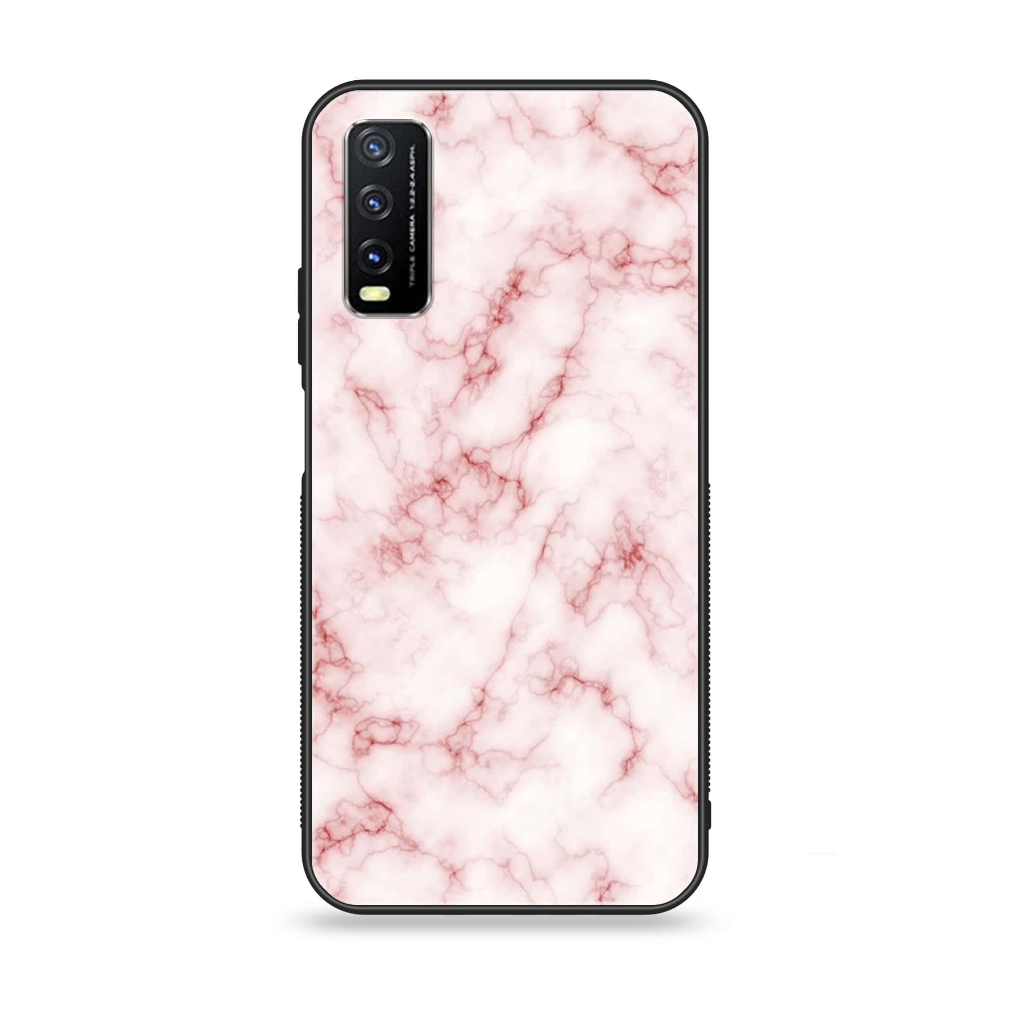 Vivo Y12A - Pink Marble Series - Premium Printed Glass soft Bumper shock Proof Case