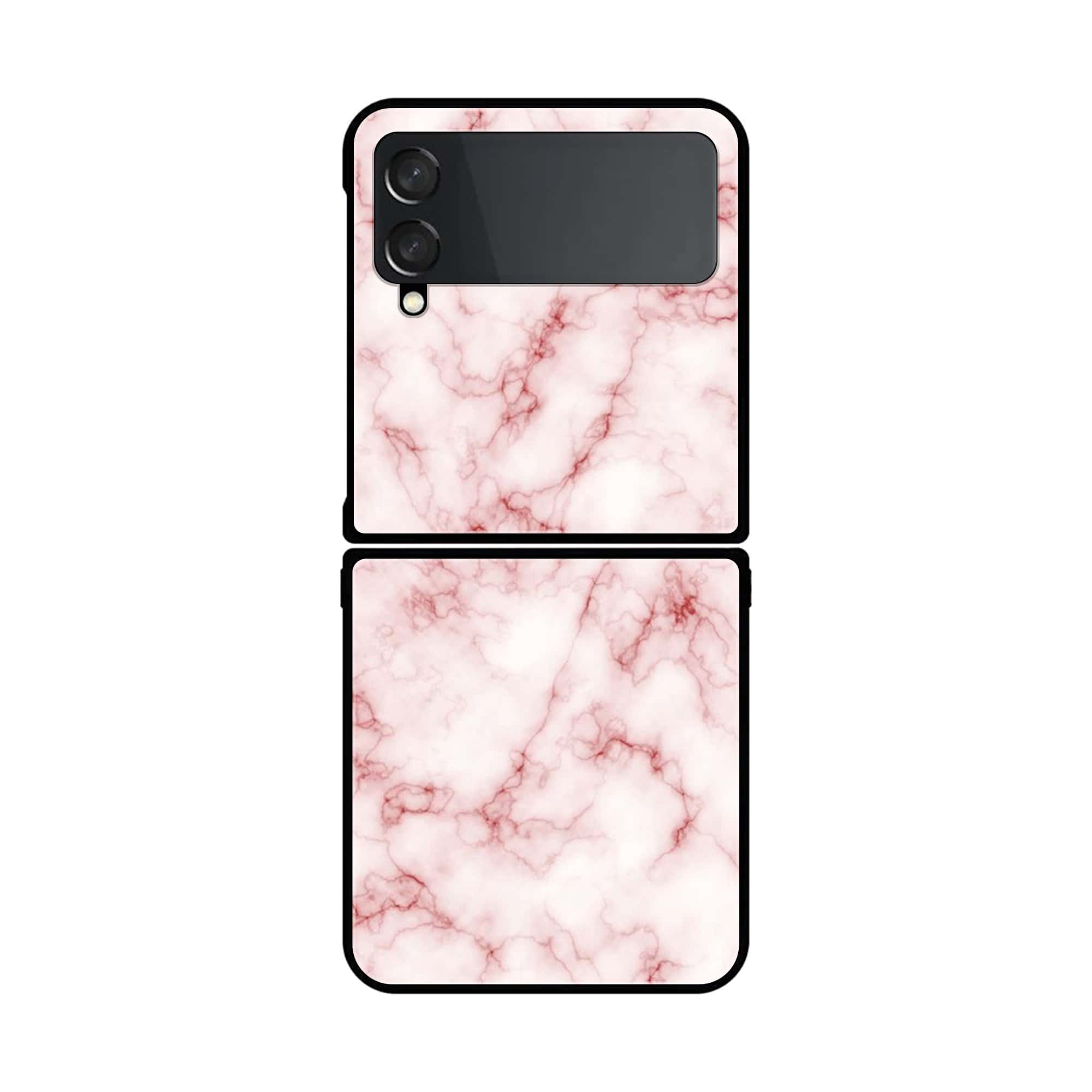 Z Flip 4- Pink Marble Series -  Premium Printed Glass soft Bumper shock Proof Case
