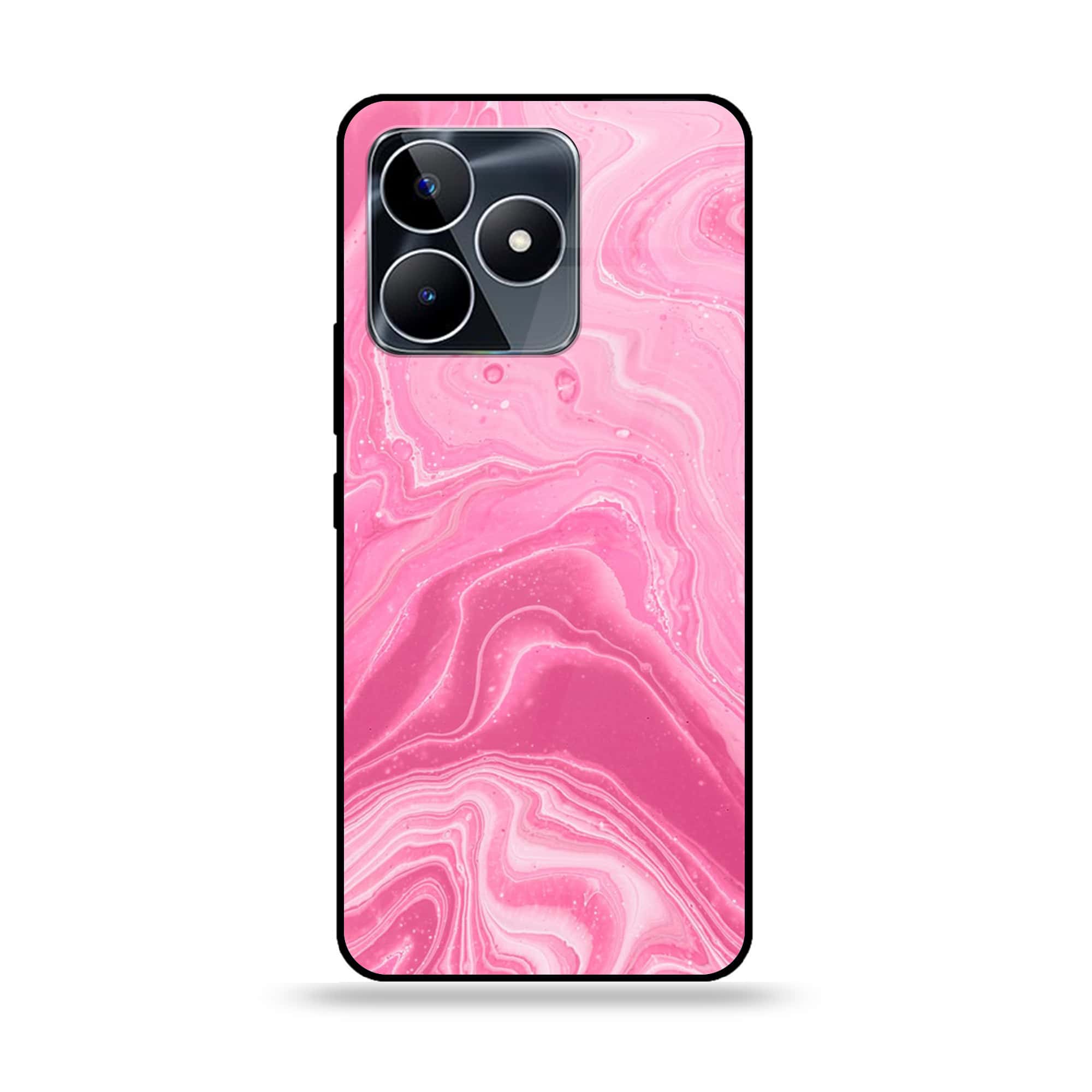 Realme C53 - Pink Marble Series - Premium Printed Glass soft Bumper shock Proof Case