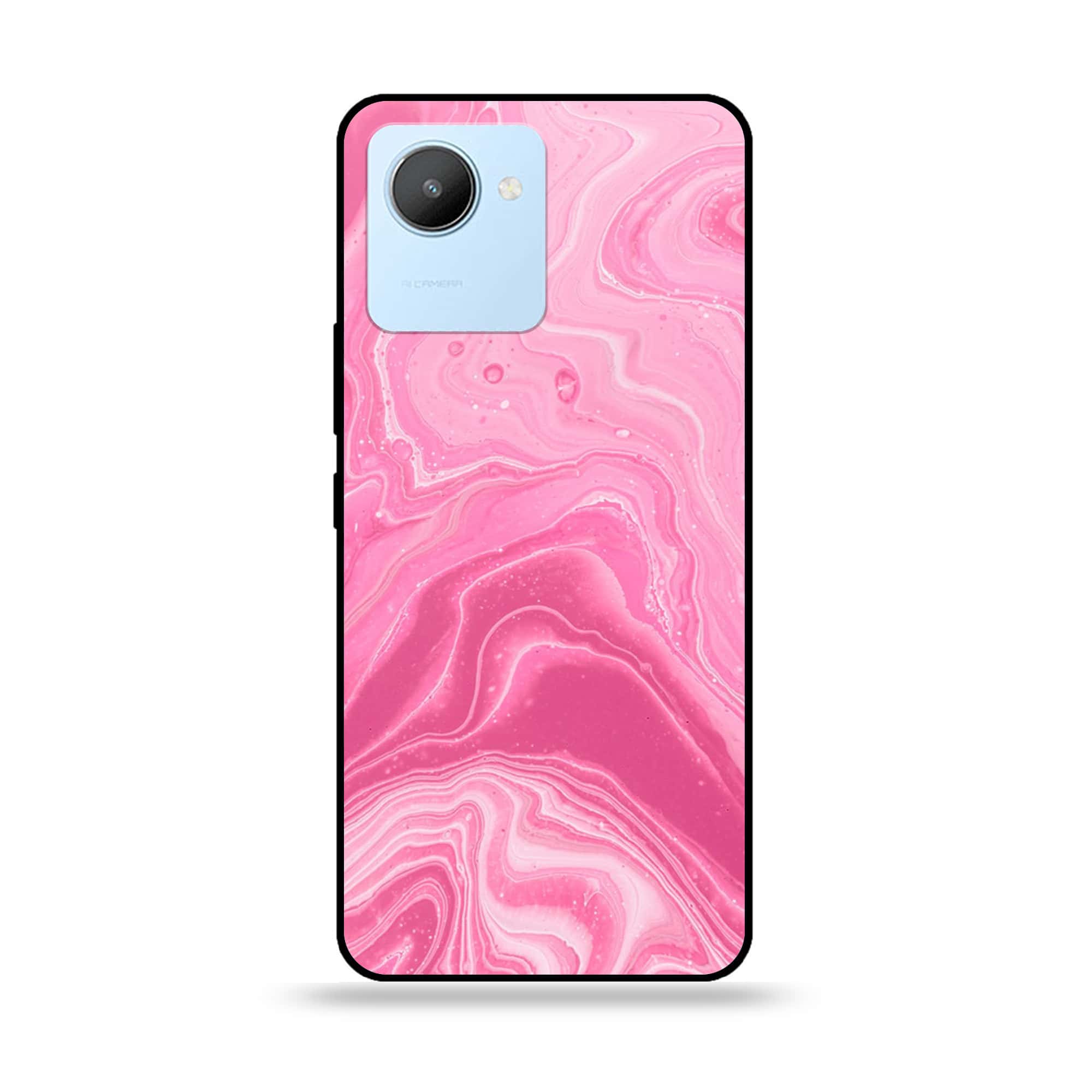 Realme C30 - Pink Marble Series - Premium Printed Glass soft Bumper shock Proof Case