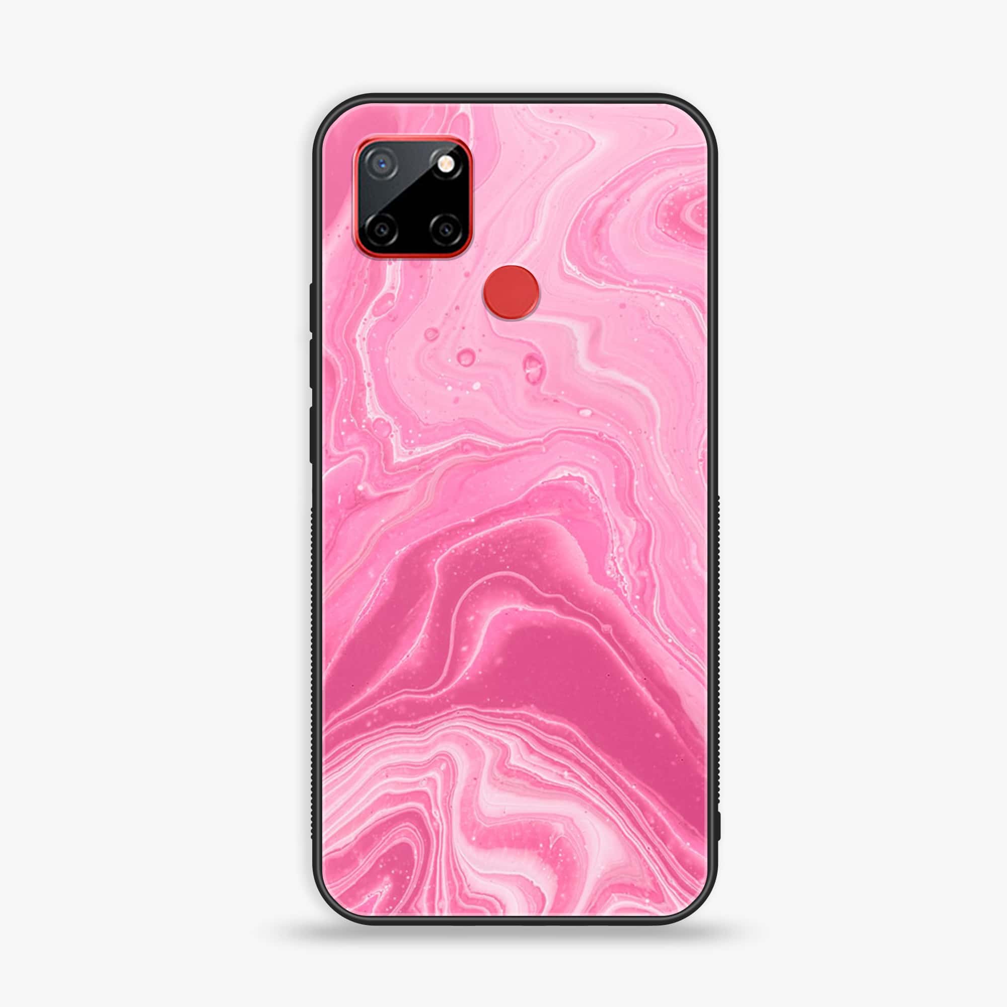 Realme C12 Pink Marble Series Premium Printed Glass soft Bumper shock Proof Case