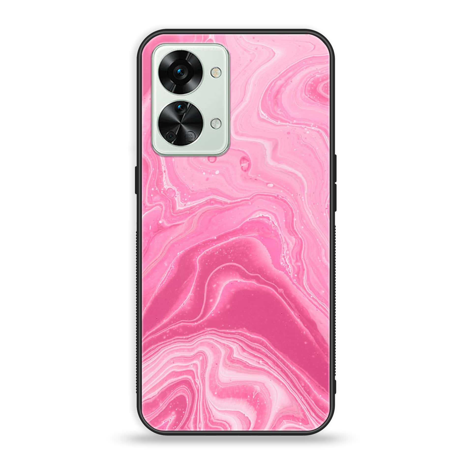 OnePlus Nord 2T 5G Pink Marble Series Premium Printed Glass soft Bumper shock Proof Case