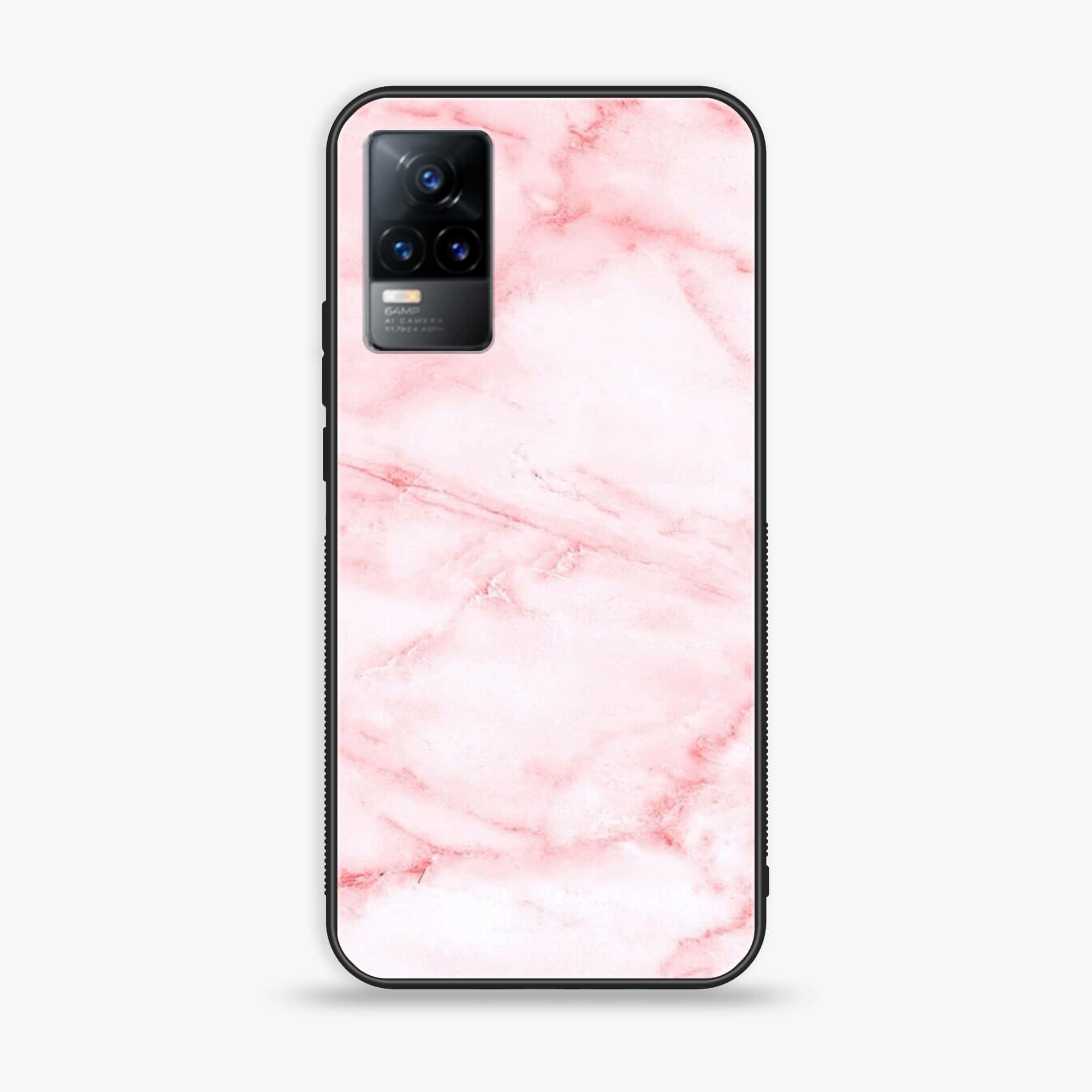 Vivo Y73 2021 - Pink Marble Series - Premium Printed Glass soft Bumper shock Proof Case