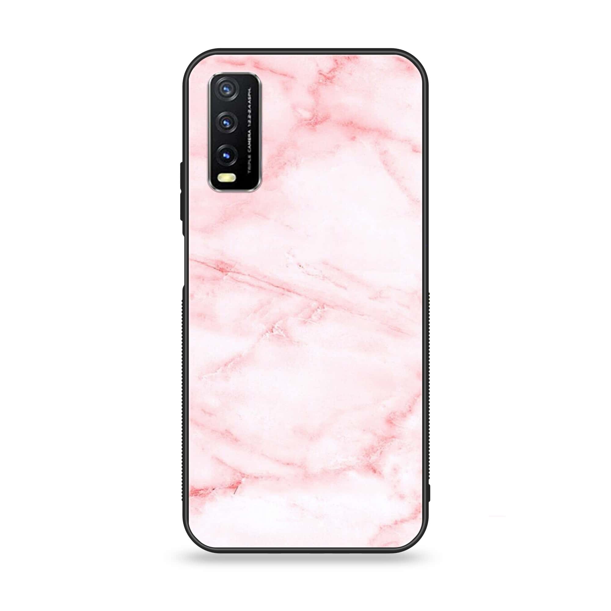 Vivo Y12A - Pink Marble Series - Premium Printed Glass soft Bumper shock Proof Case