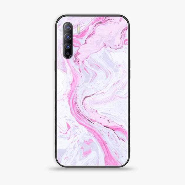Oppo A91 - Pink Marble Series - Premium Printed Glass soft Bumper shock Proof Case