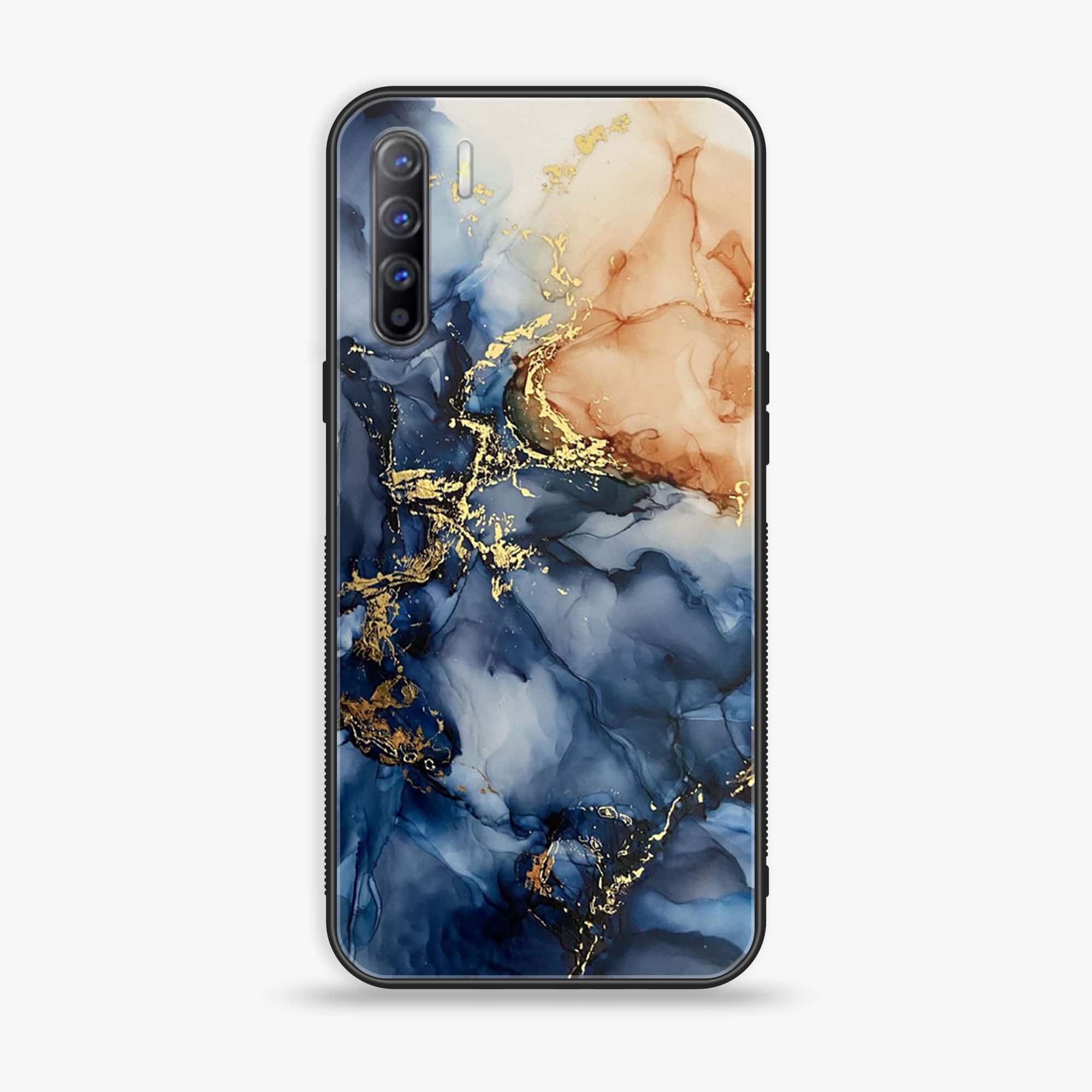 Oppo A91 - Blue Marble Series - Premium Printed Glass soft Bumper shock Proof Case