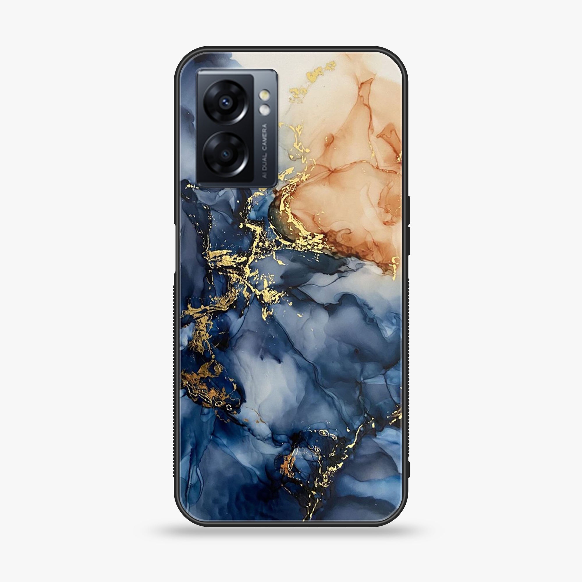 Oppo A77s - Blue Marble Series - Premium Printed Glass soft Bumper shock Proof Case