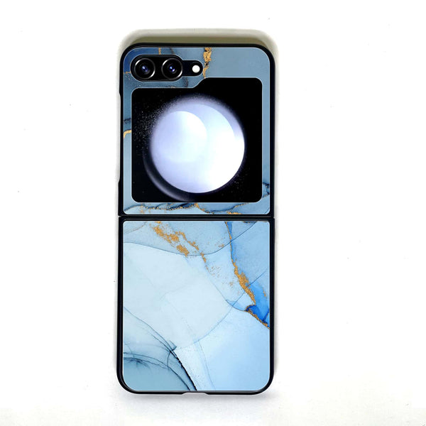 Galaxy Z Flip 5 - Blue Marble Design 8 - Premium Printed Glass soft Bumper shock Proof Case