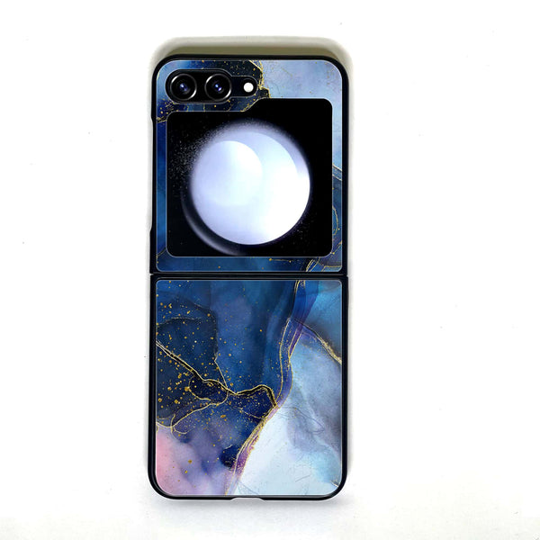 Galaxy Z Flip 5 - Blue Marble Design 7 - Premium Printed Glass soft Bumper shock Proof Case