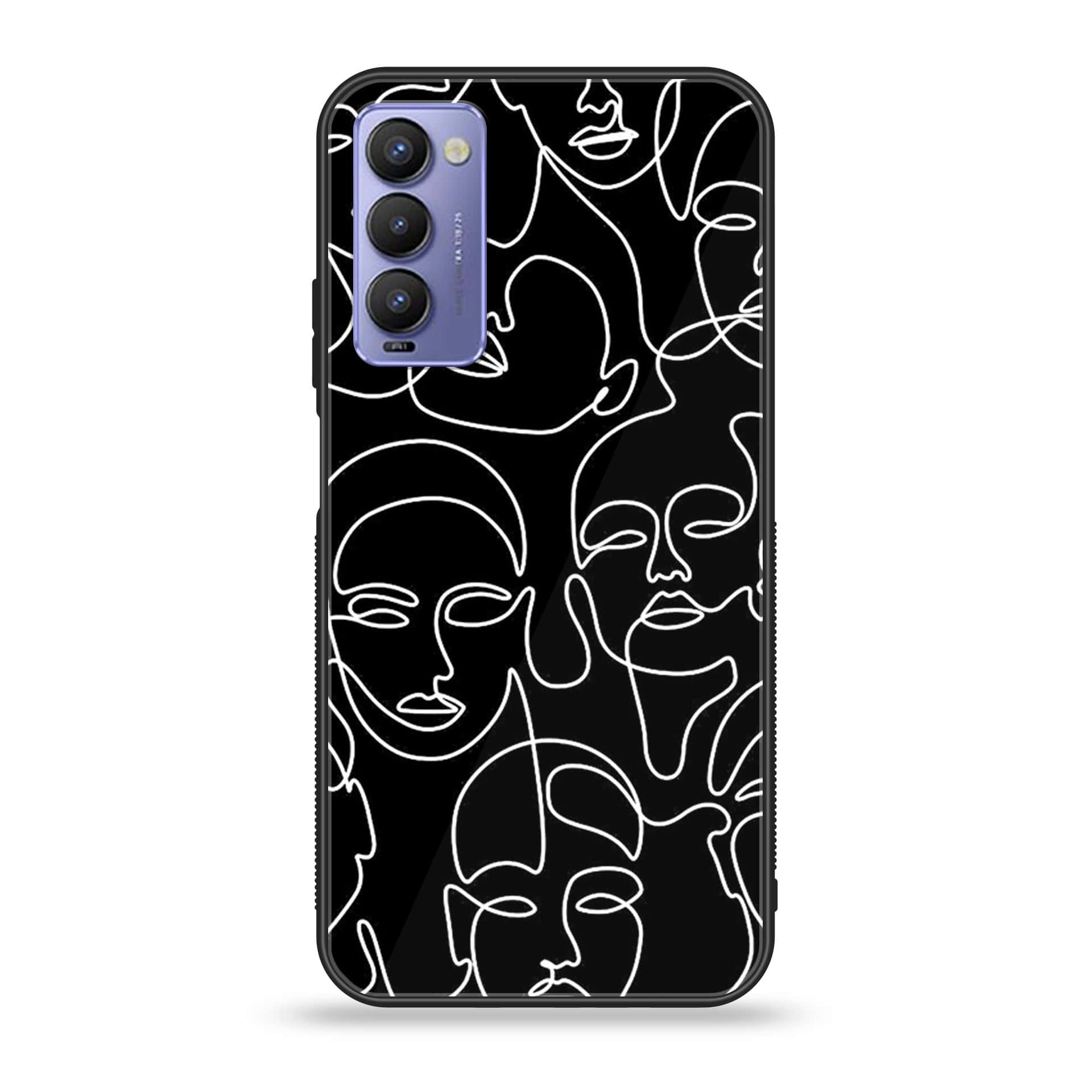 Tecno Camon 18 Girls Line Art Series Premium Printed Glass soft Bumper shock Proof Case