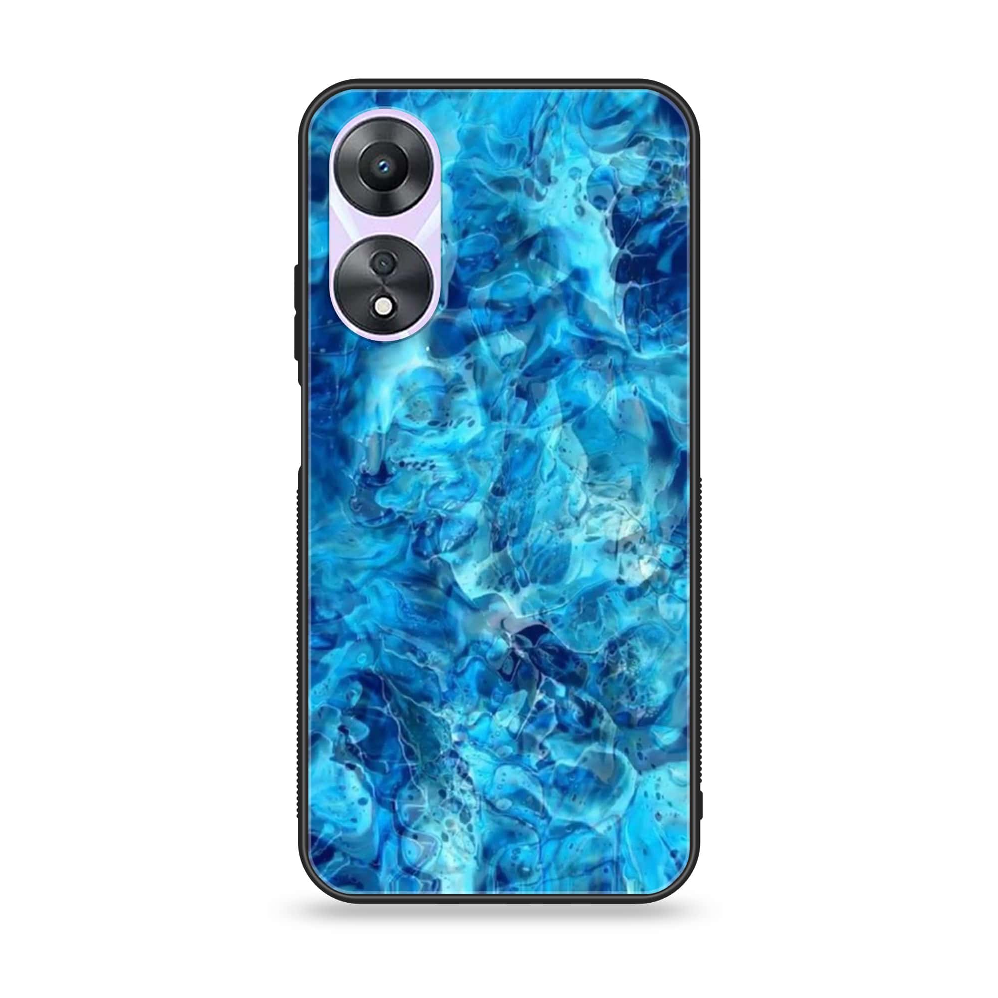 Oppo A58 - Blue Marble Series - Premium Printed Glass soft Bumper shock Proof Case