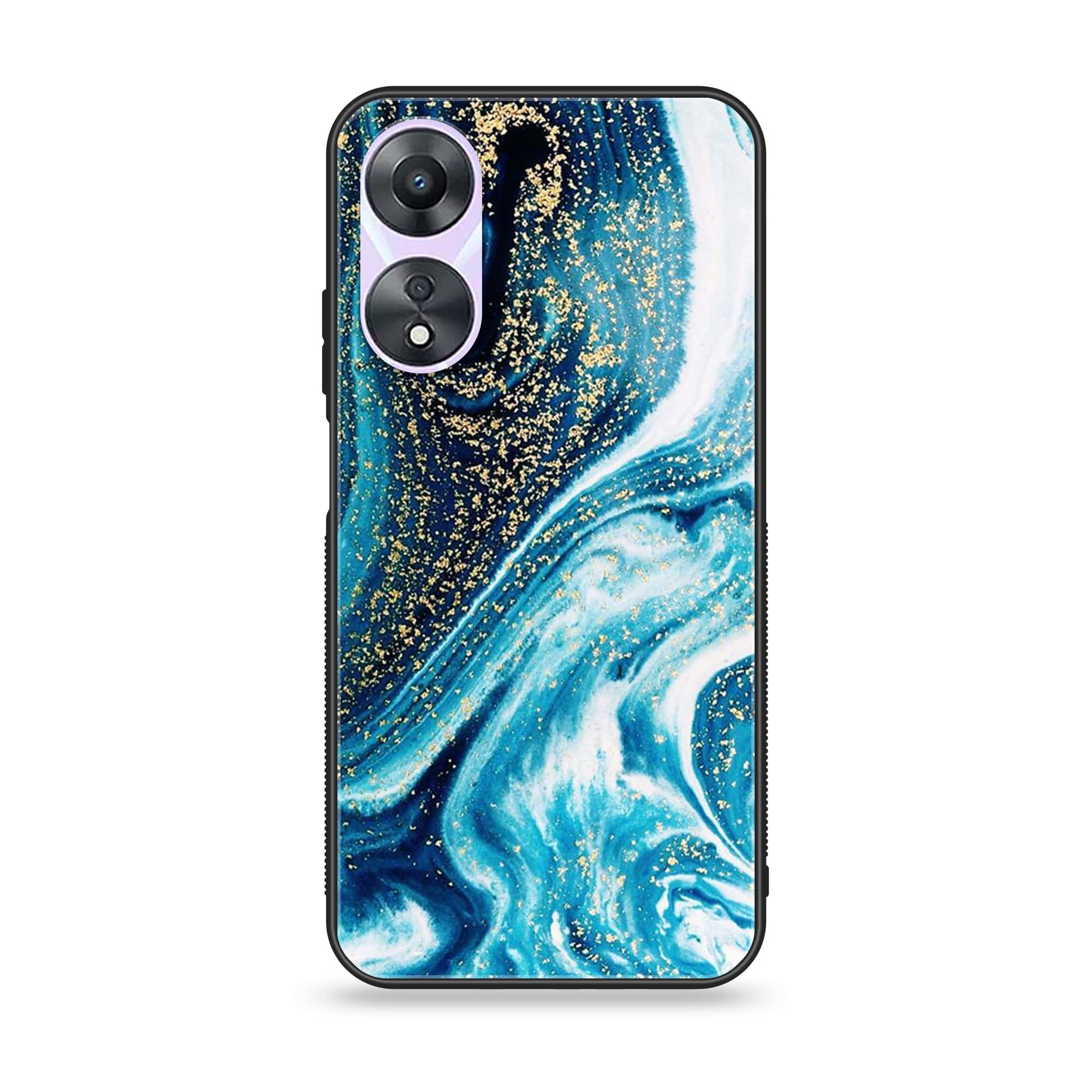 Oppo A58 - Blue Marble Series - Premium Printed Glass soft Bumper shock Proof Case