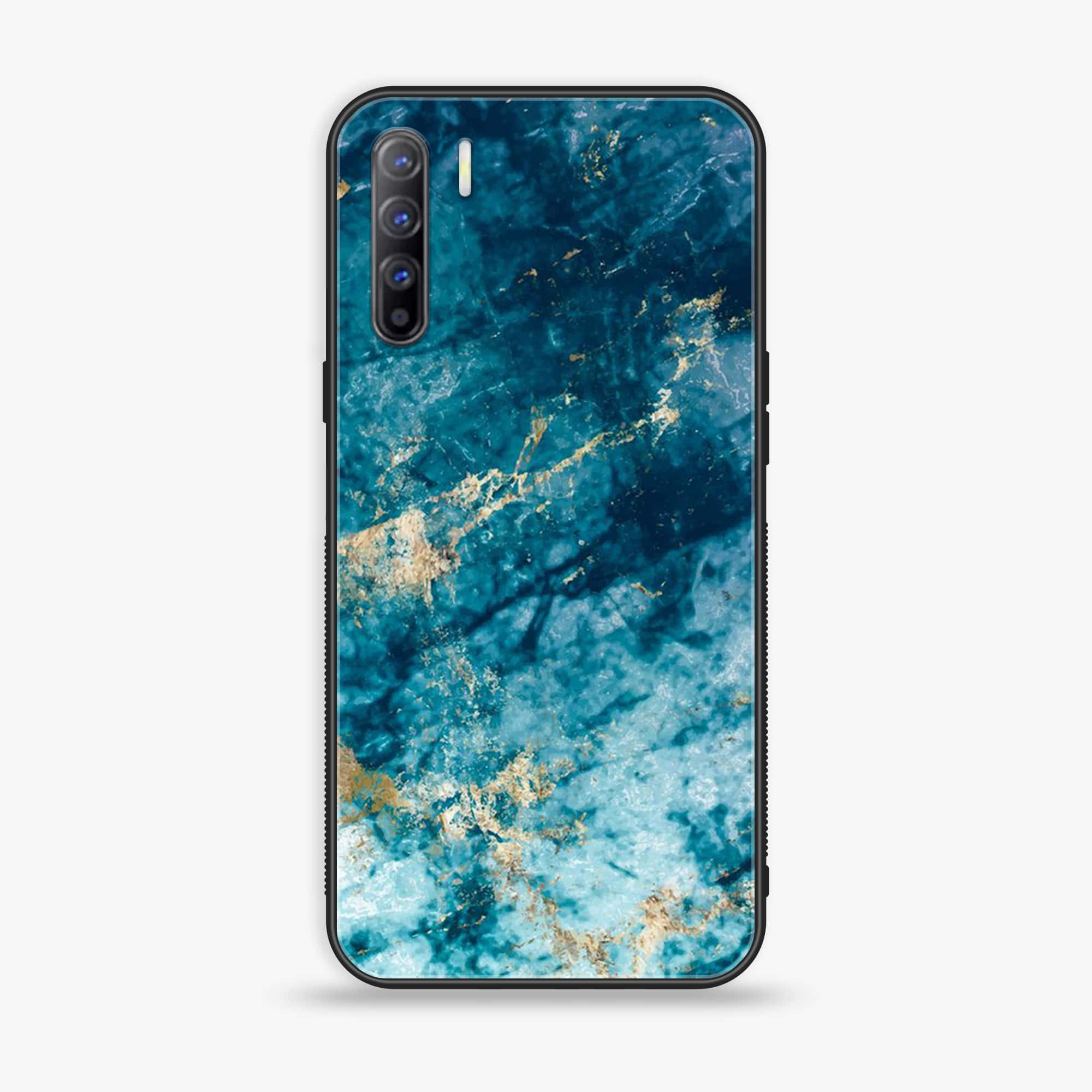 Oppo A91 - Blue Marble Series - Premium Printed Glass soft Bumper shock Proof Case