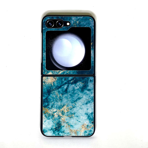 Galaxy Z Flip 5 - Blue Marble - Design 4 - Premium Printed Glass soft Bumper shock Proof Case