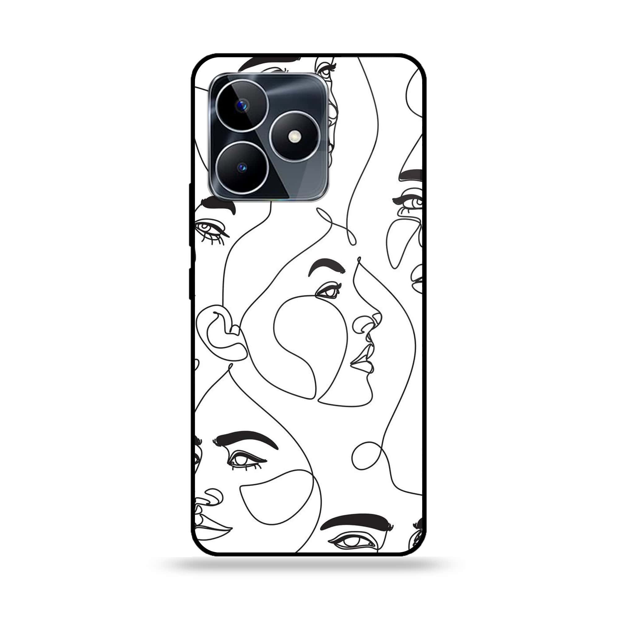 Realme C51 - Girls Line Art Series - Premium Printed Glass soft Bumper shock Proof Case