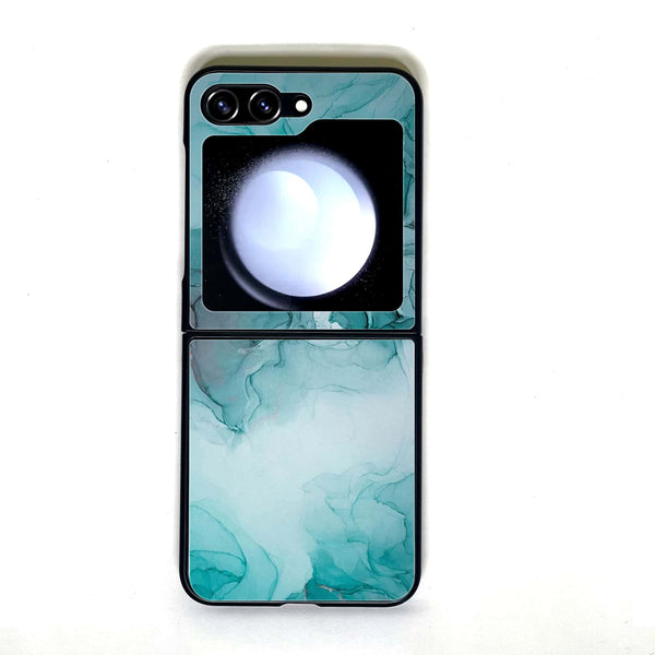 Galaxy Z Flip 5 - Blue Marble - Design 3 - Premium Printed Glass soft Bumper shock Proof Case