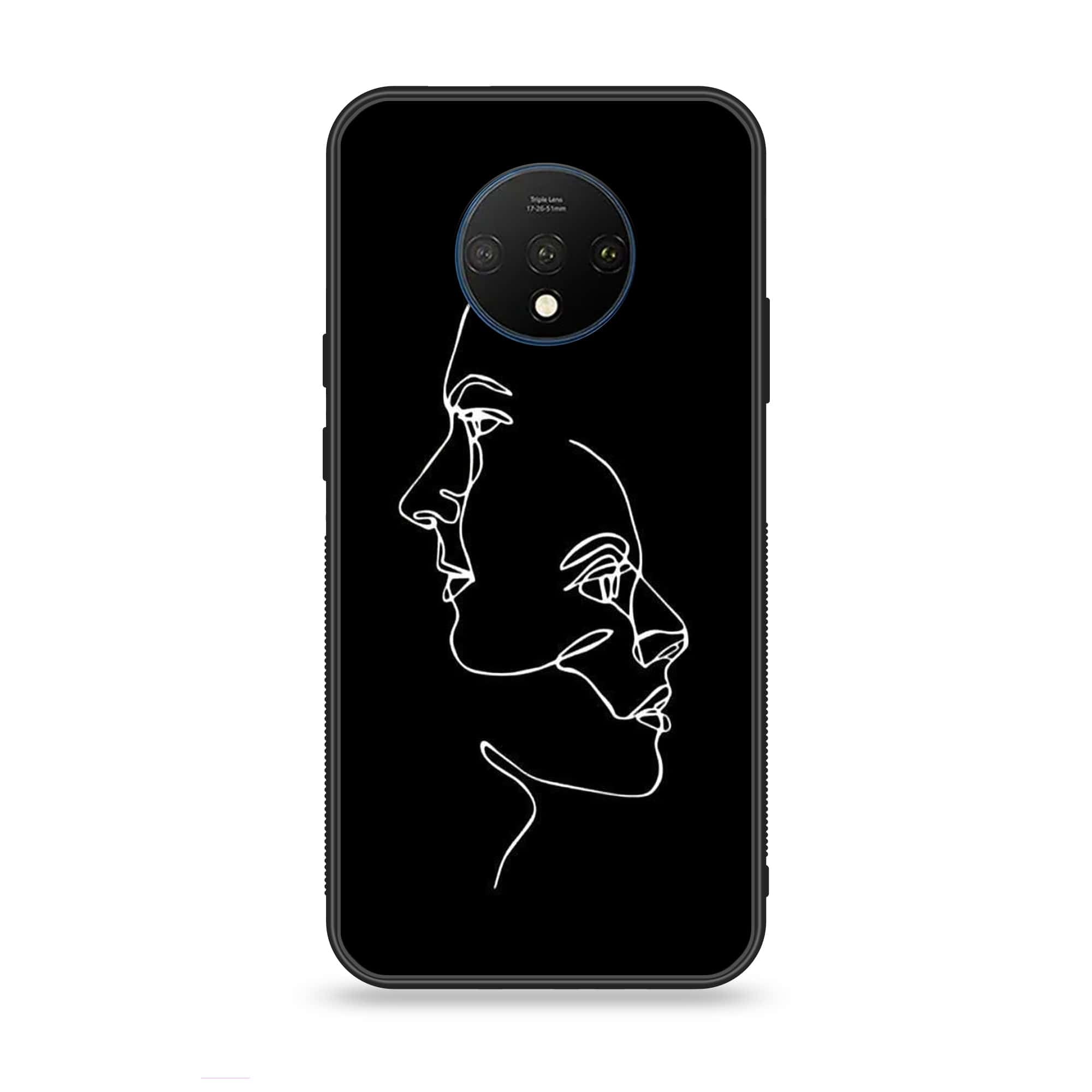 OnePlus 7T - Girls Line Art Series - Premium Printed Glass soft Bumper shock Proof Case
