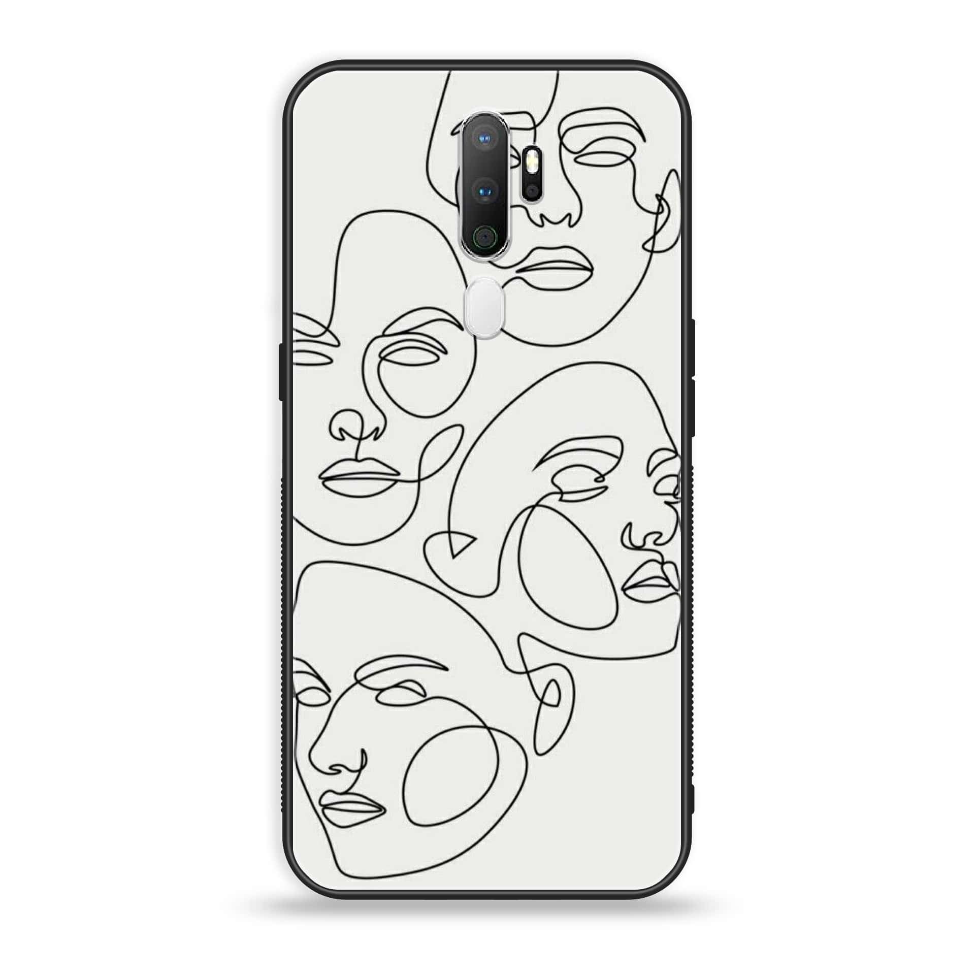 Oppo A5 2020 Girls Line Art Series Premium Printed Glass soft Bumper shock Proof Case