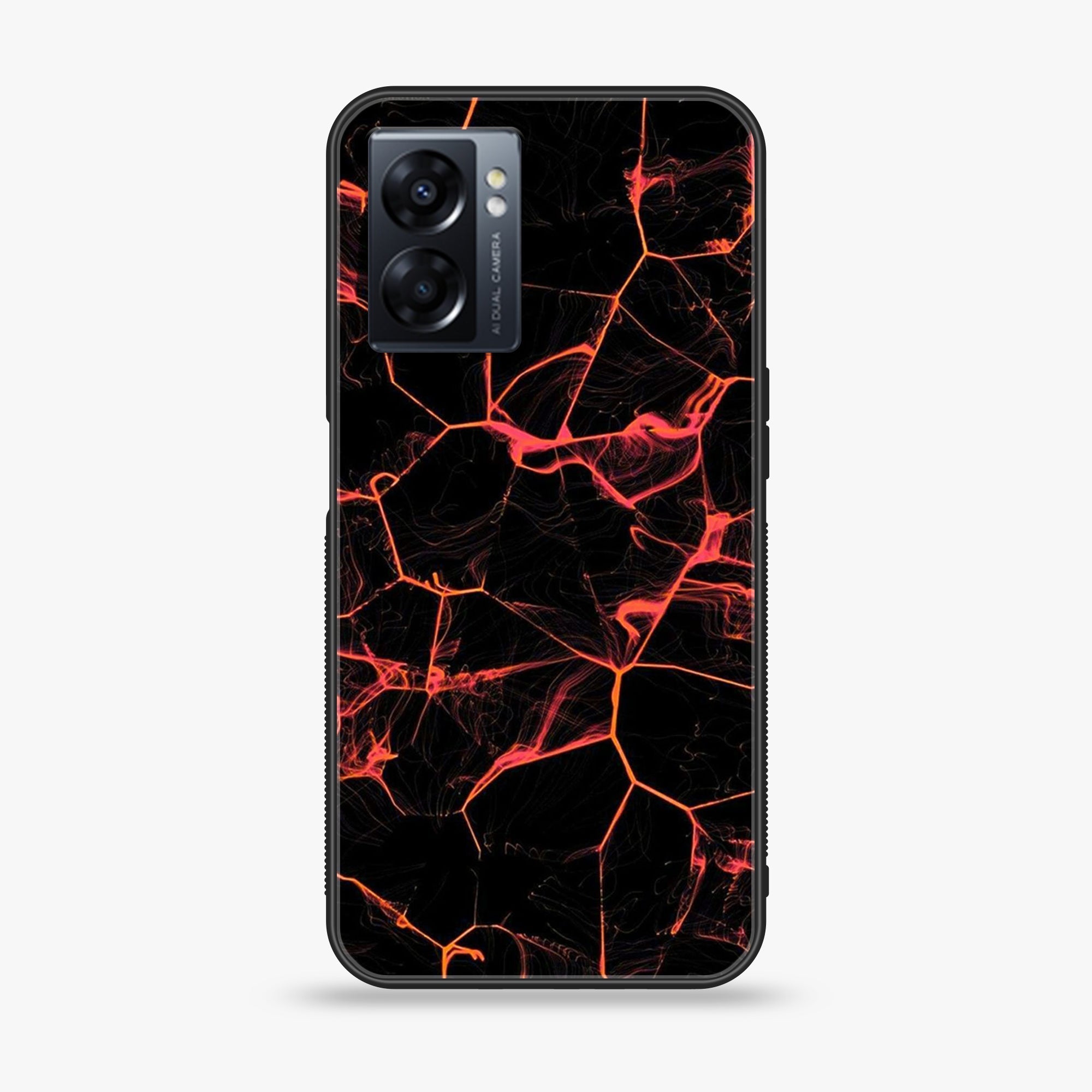 Oppo A77s - Black Marble Series - Premium Printed Glass soft Bumper shock Proof Case