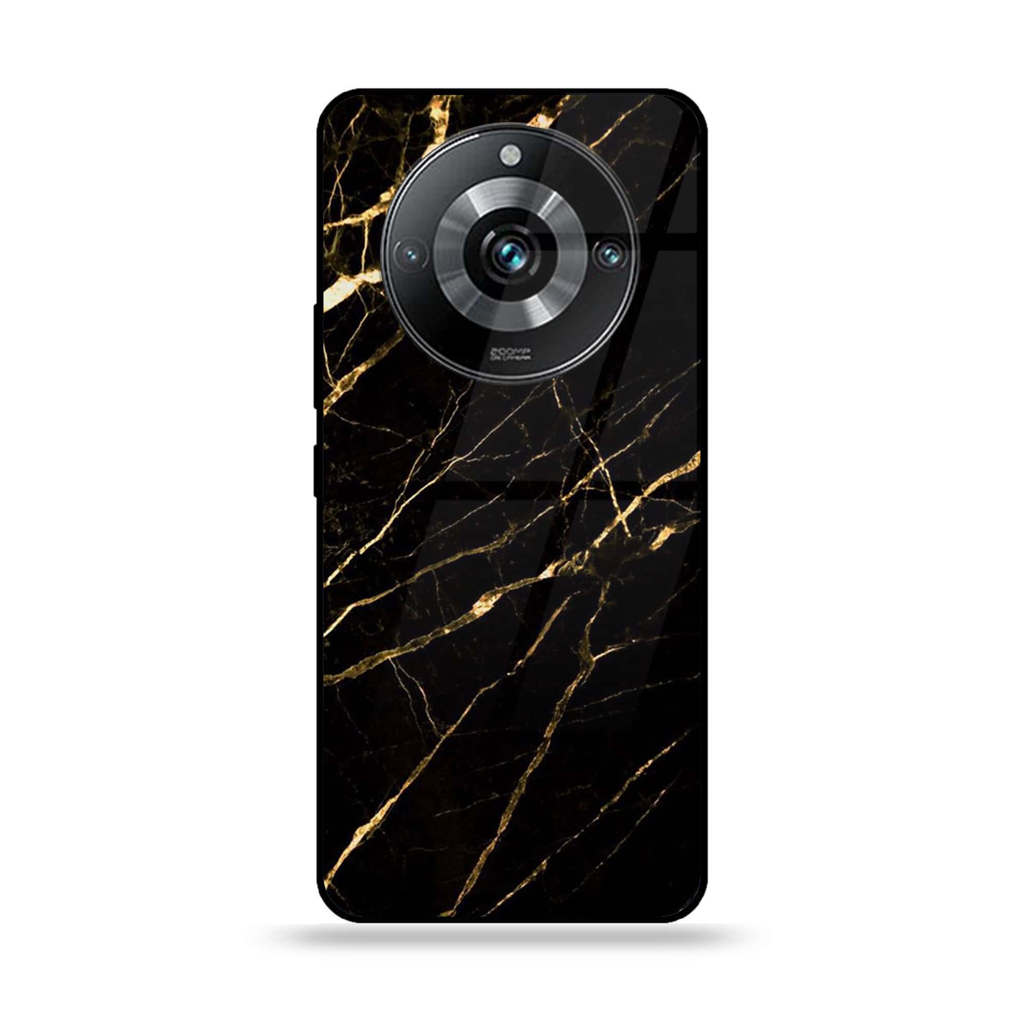 Realme 11 Pro Plus - Black Marble Series - Premium Printed Glass soft Bumper shock Proof Case