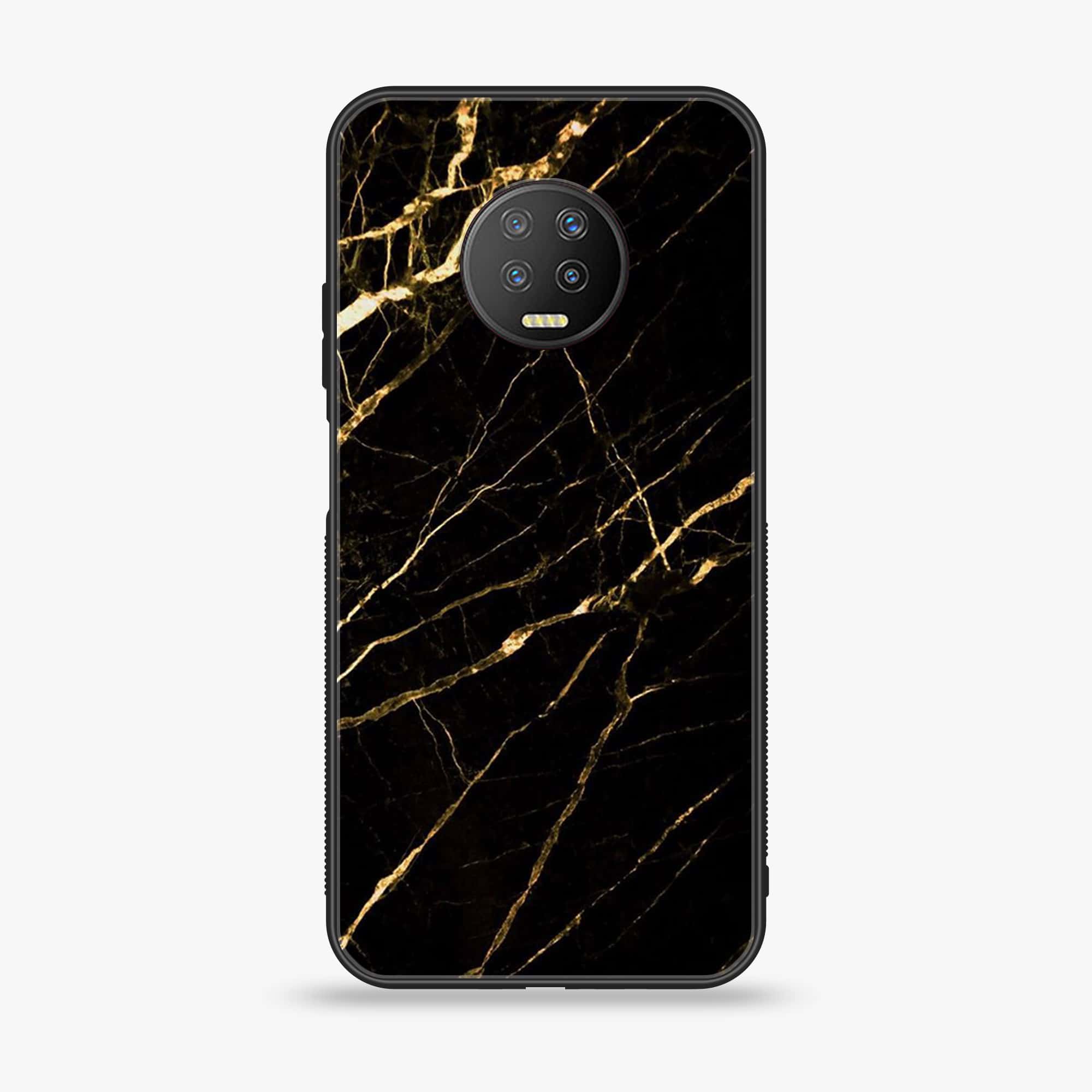 Infinix Note 7 - Black Marble Series- Premium Printed Glass soft Bumper shock Proof Case