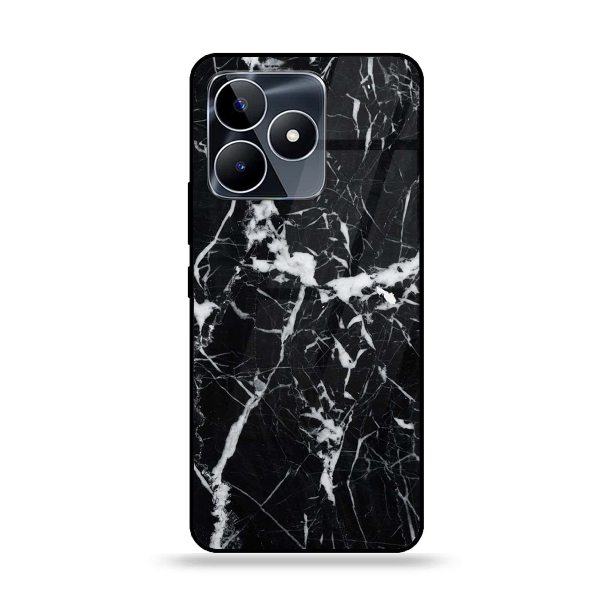 Realme C51 - Black Marble Series - Premium Printed Glass soft Bumper shock Proof Case