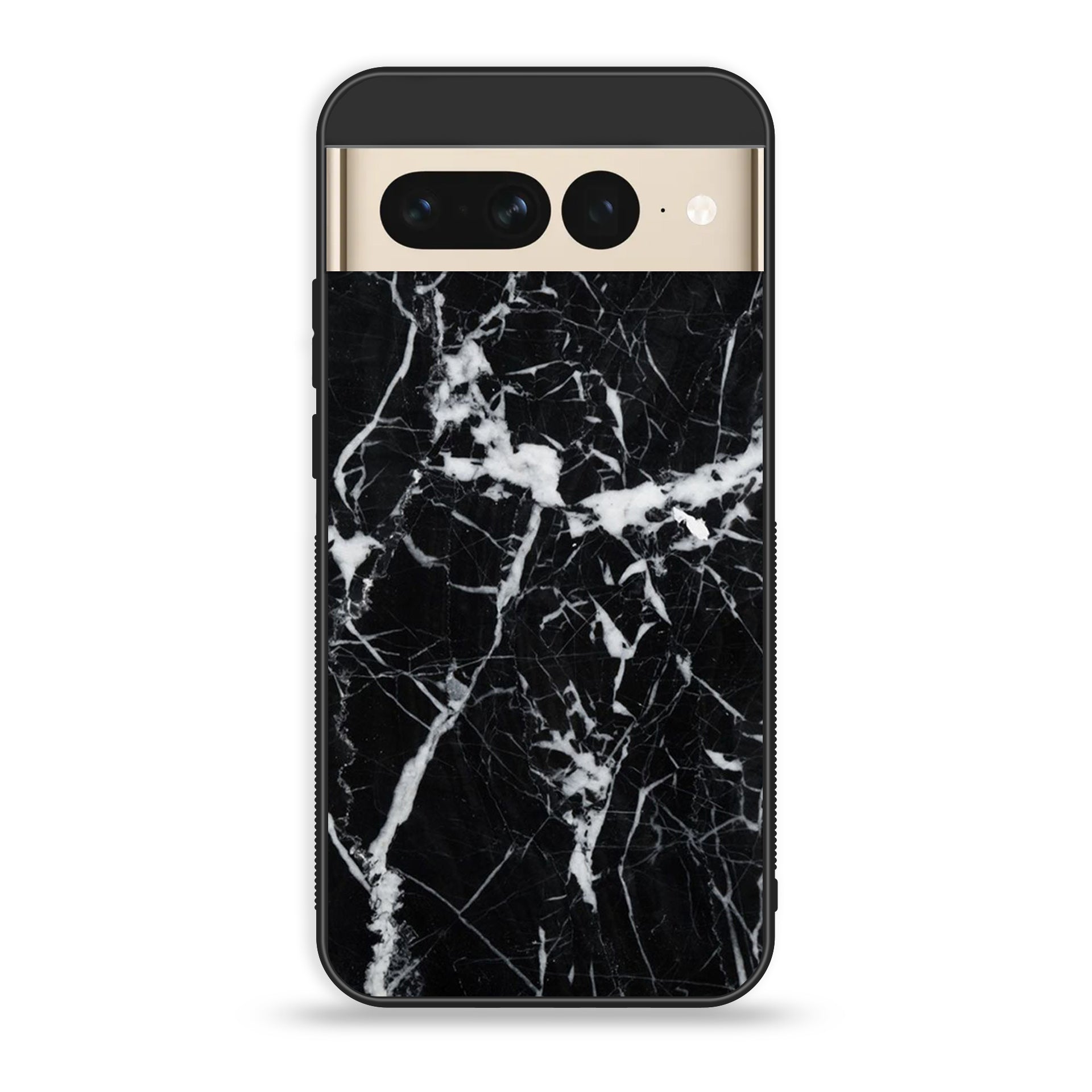 Google Pixel 7 Pro - Black Marble Series - Premium Printed Glass soft Bumper shock Proof Case