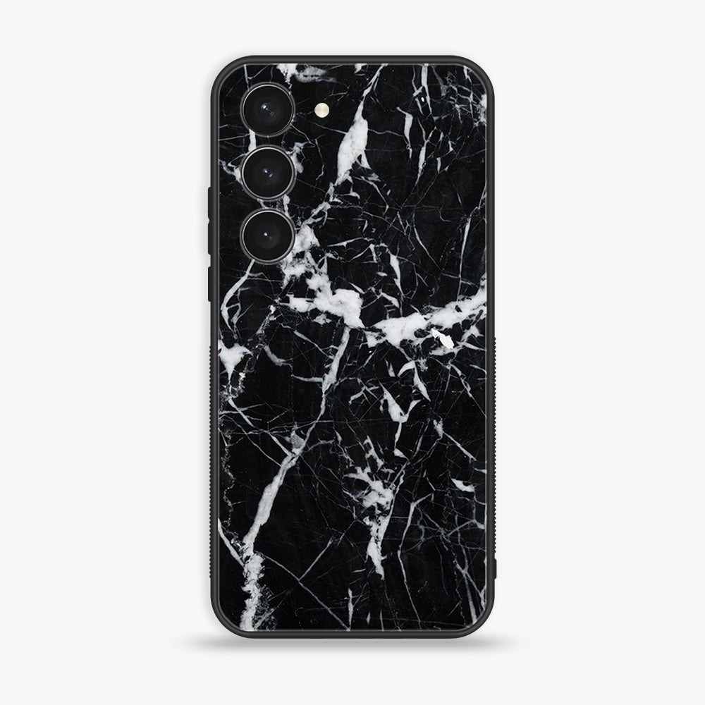 Samsung Galaxy S24 - Black Marble Series - Premium Printed Glass soft Bumper shock Proof Case