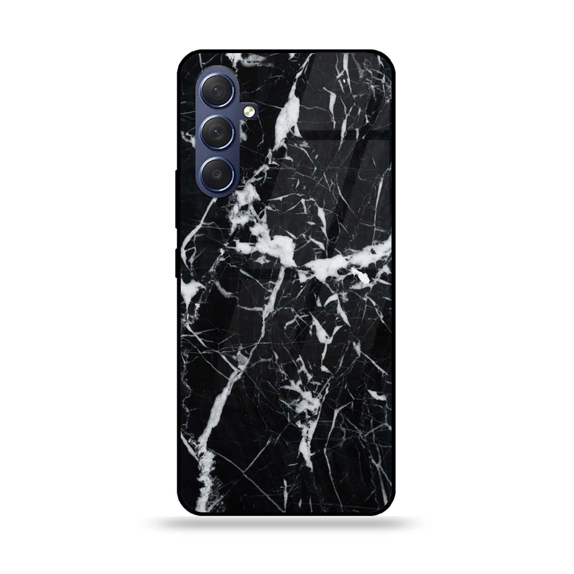 Samsung Galaxy M54 - Black Marble Series - Premium Printed Glass soft Bumper shock Proof Case