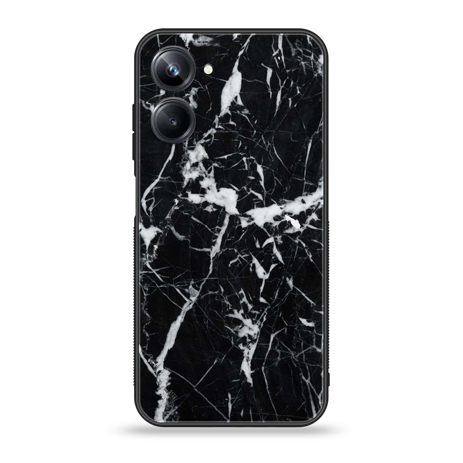 Realme 10 Pro Black Marble Series Premium Printed Glass soft Bumper shock Proof Case