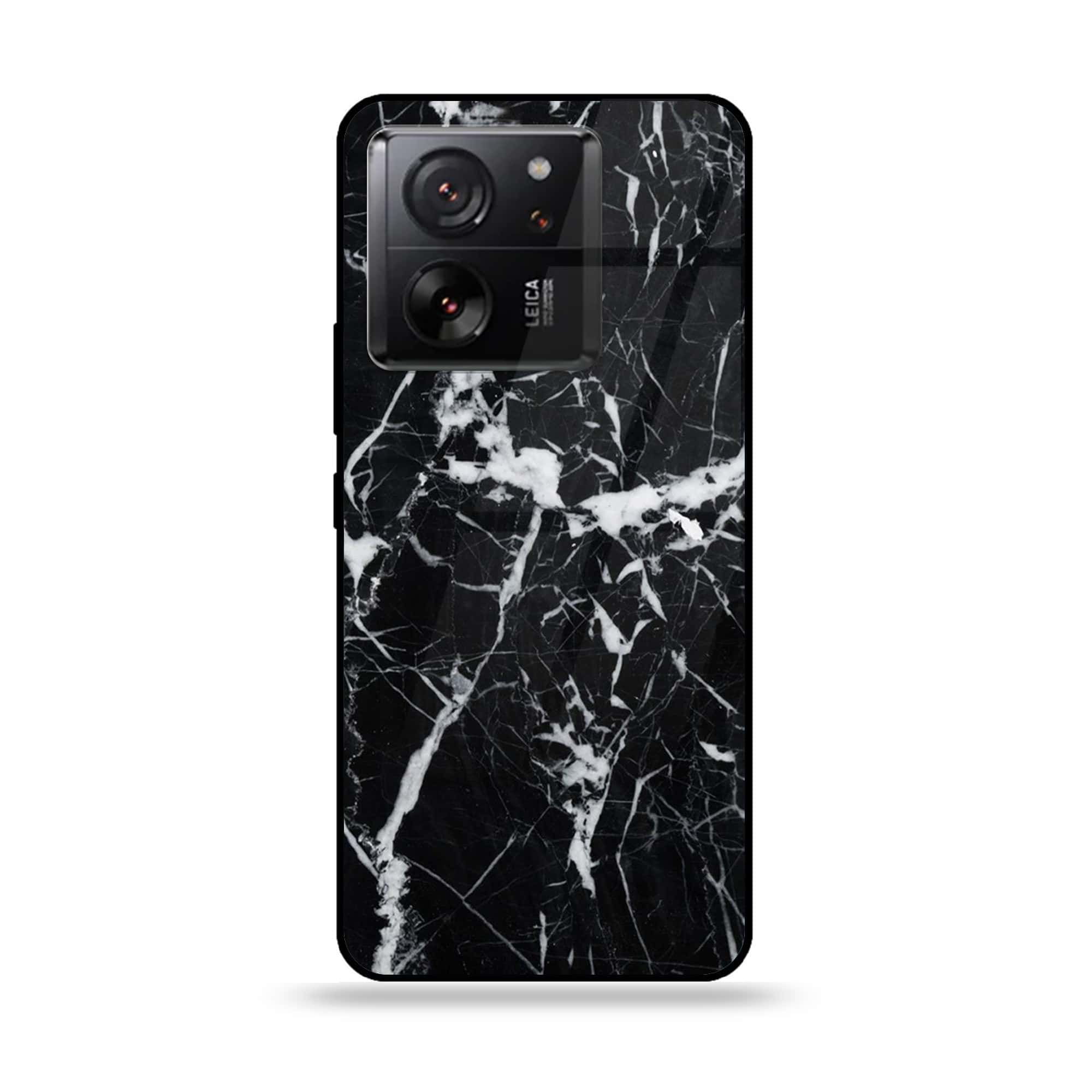 Xiaomi 13T Pro - Black Marble Series - Premium Printed Glass soft Bumper shock Proof Case