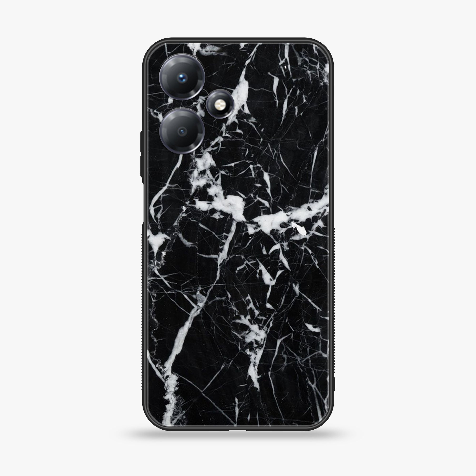 Infinix Hot 30i - Black Marble Series - Premium Printed Glass soft Bumper shock Proof Case