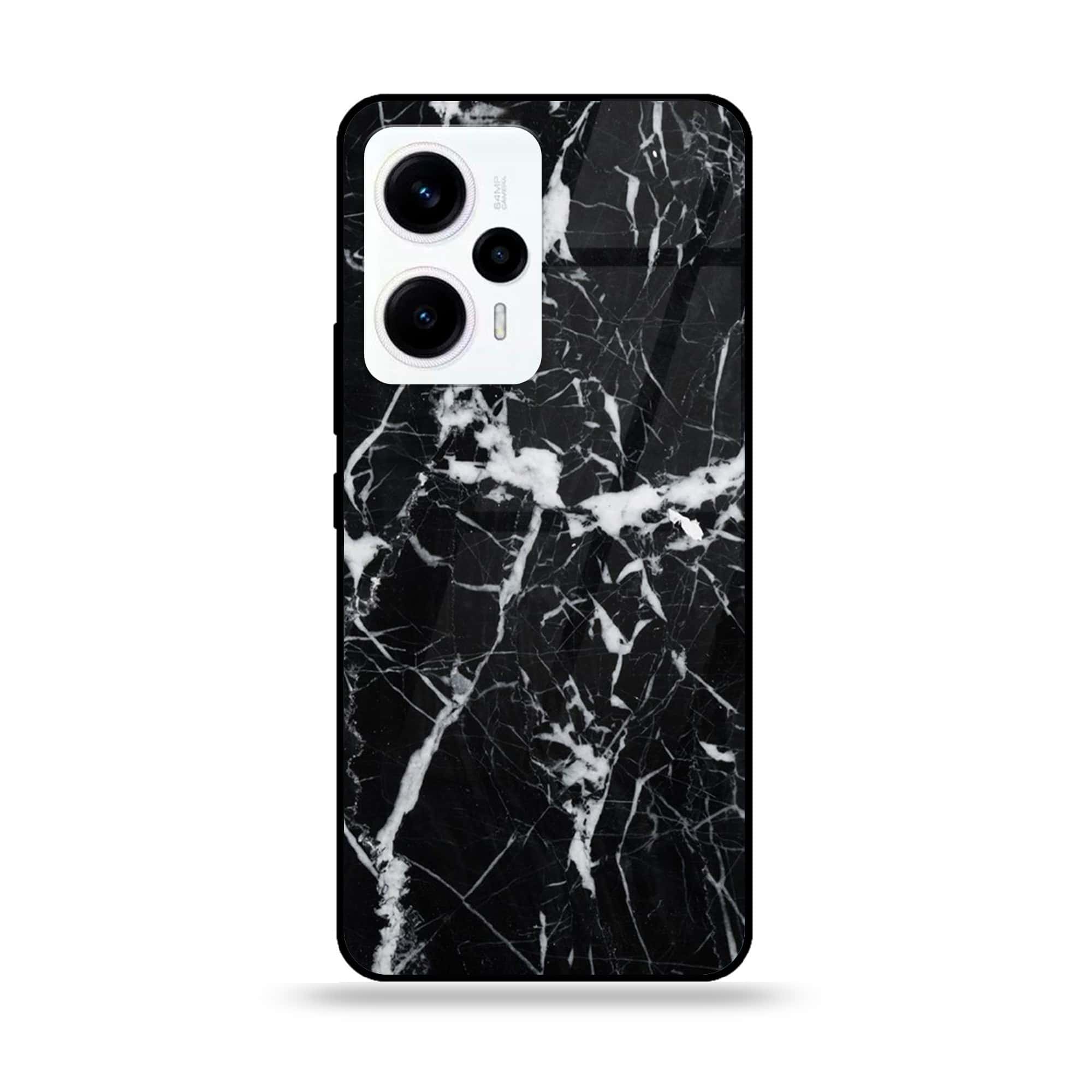 Xiaomi Poco F5 - Black Marble Series - Premium Printed Glass soft Bumper shock Proof Case