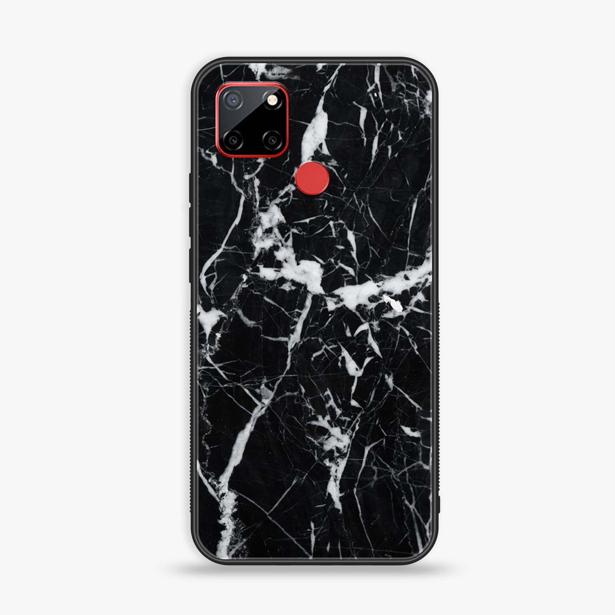 Realme C12 Black Marble Series Premium Printed Glass soft Bumper shock Proof Case