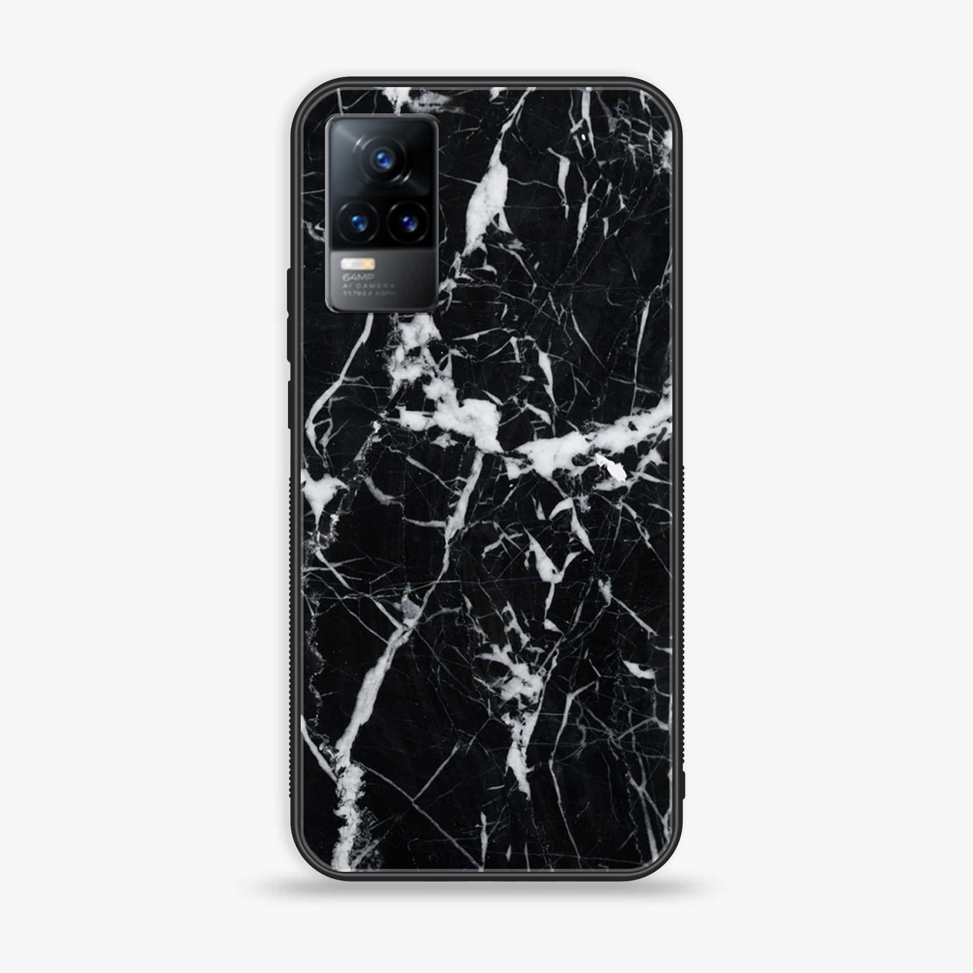 Vivo Y73 2021 - Black Marble Series - Premium Printed Glass soft Bumper shock Proof Case