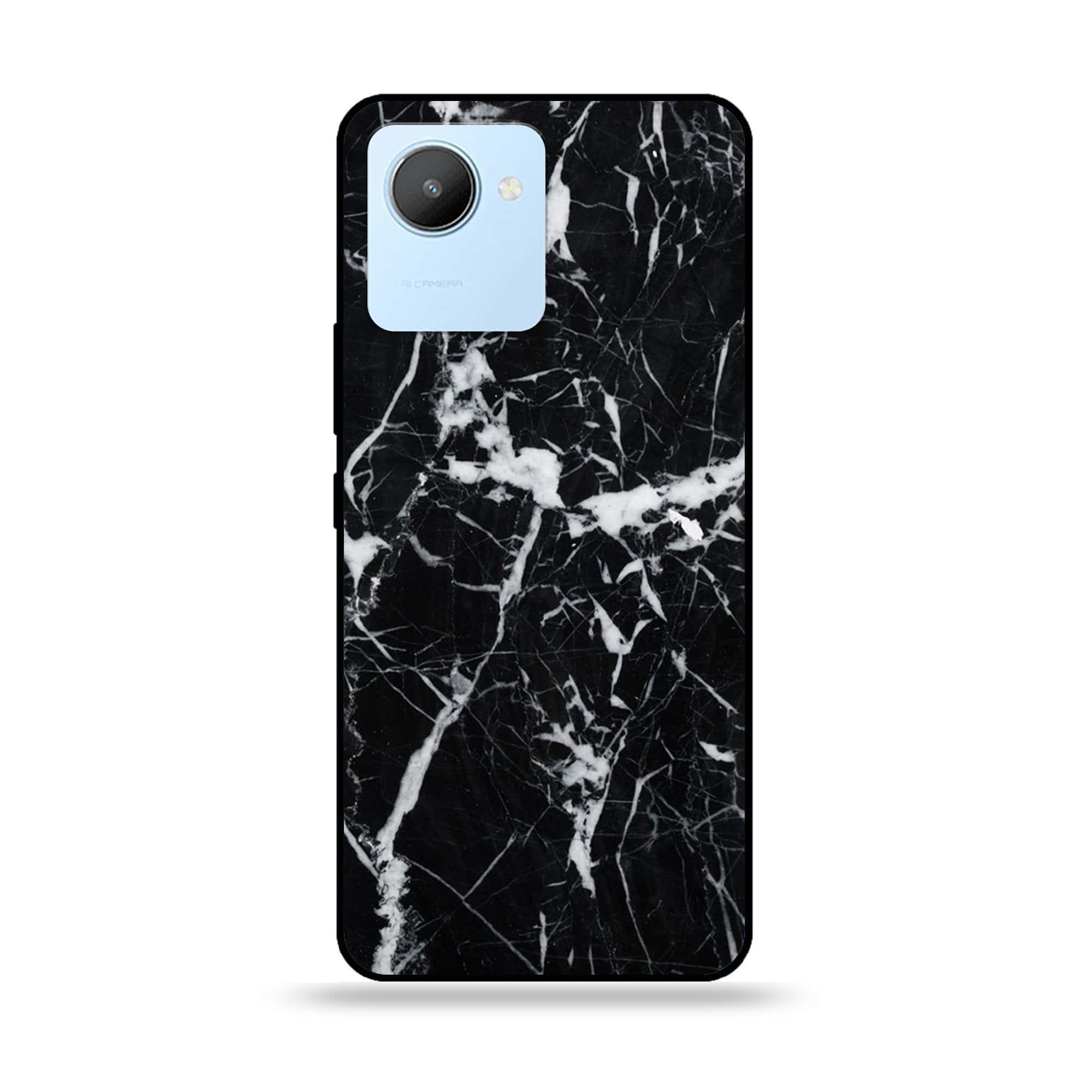 Realme C30 - Black Marble Series - Premium Printed Glass soft Bumper shock Proof Case