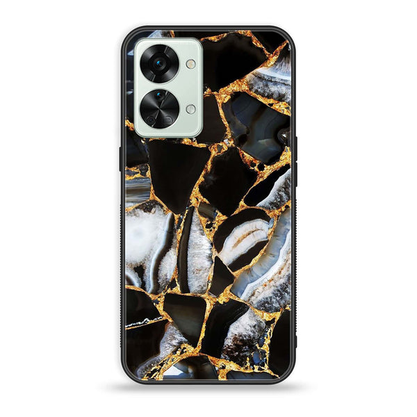 OnePlus Nord 2T 5G Black Marble Series Premium Printed Glass soft Bumper shock Proof Case