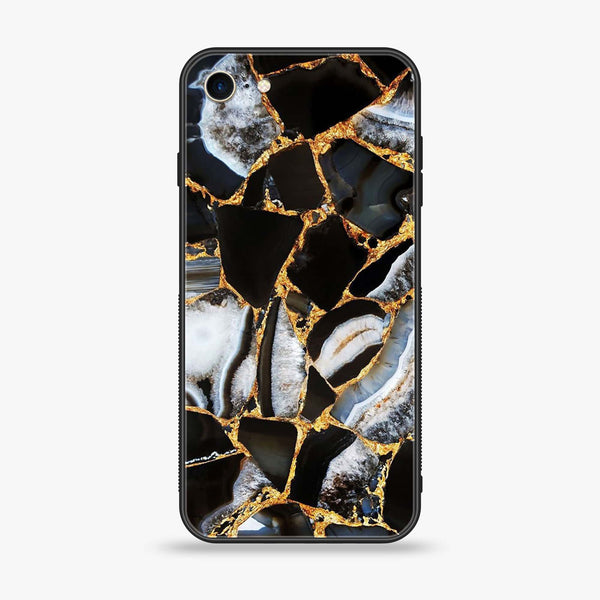 iPhone SE 2022 - Black Marble Series - Premium Printed Glass soft Bumper shock Proof Case