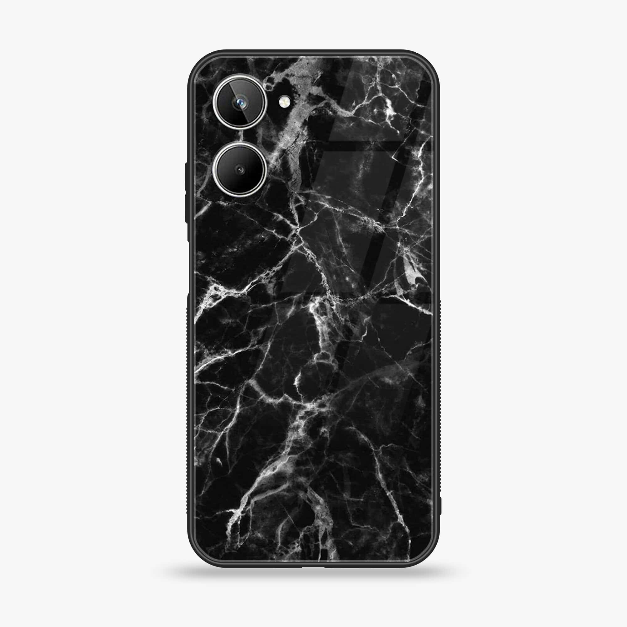 Realme 10 4G - Black Marble Series - Premium Printed Glass soft Bumper shock Proof Case