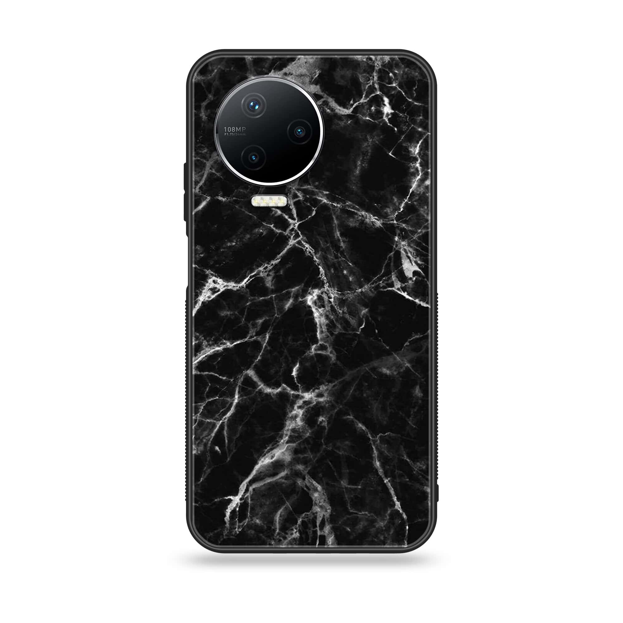 Infinix Note 12 Pro - Black Marble Series - Premium Printed Glass soft Bumper shock Proof Case