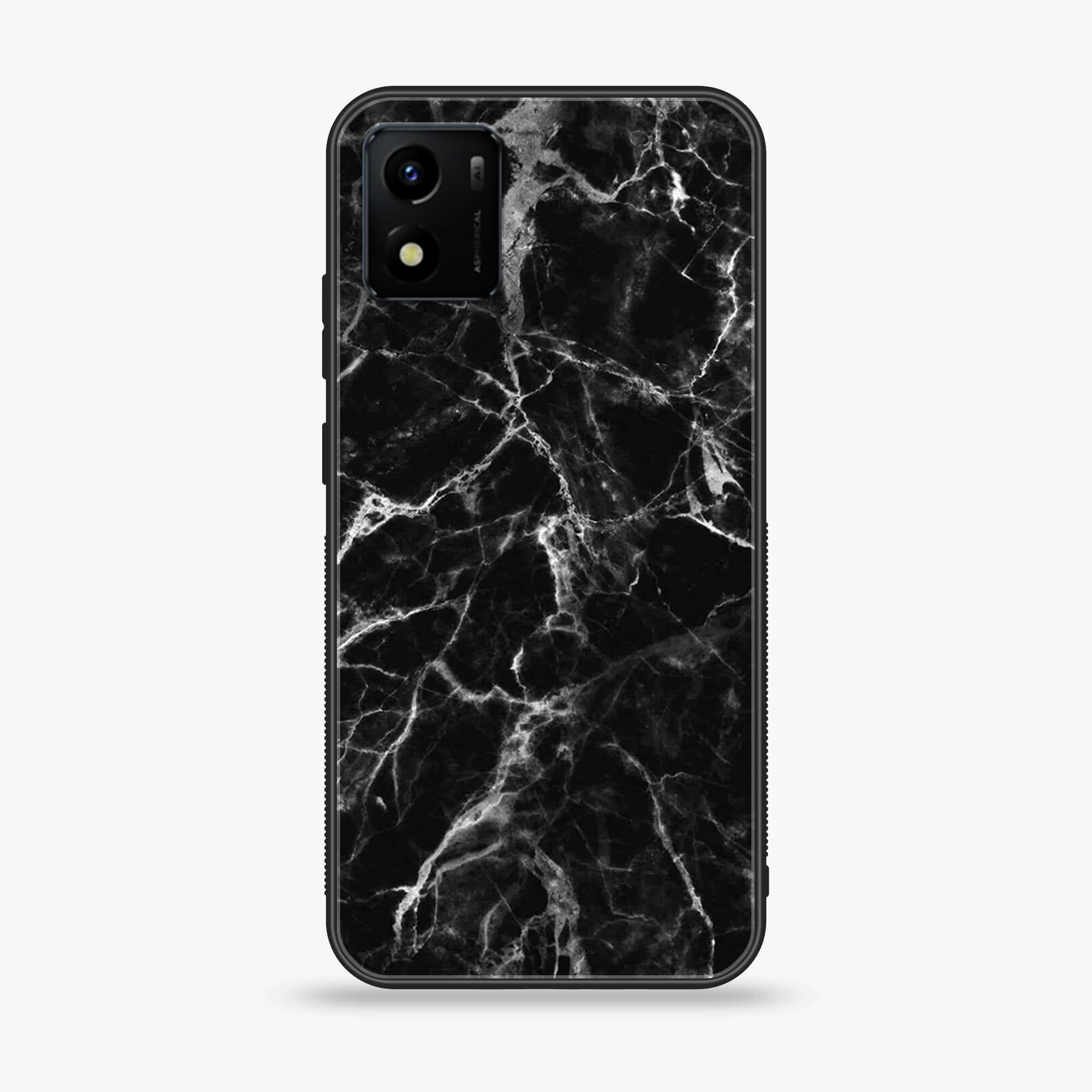 VIVO Y01  Black Marble Series Premium Printed Glass soft Bumper shock Proof Case