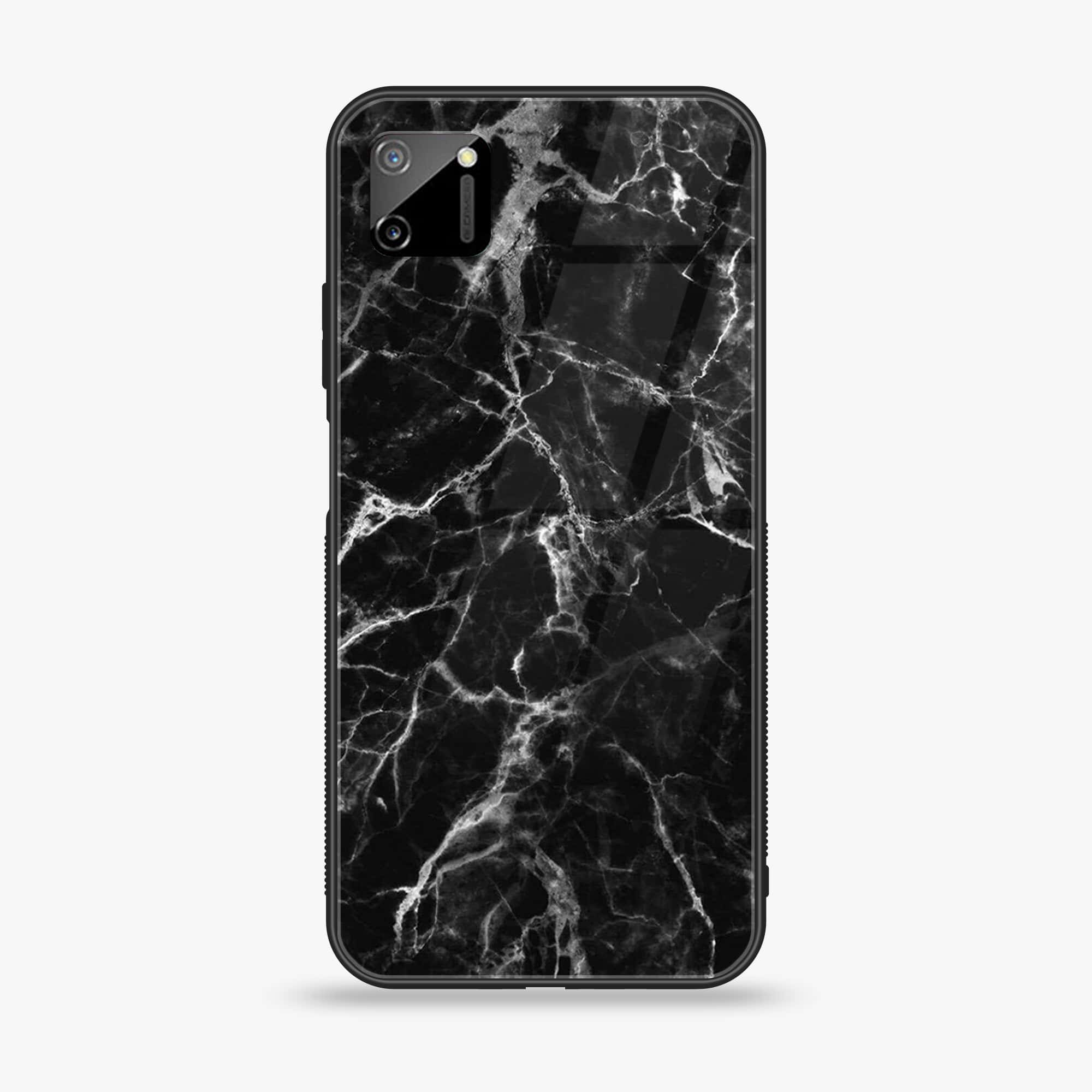 Realme C11 - Black Marble Series - Premium Printed Glass soft Bumper shock Proof Case