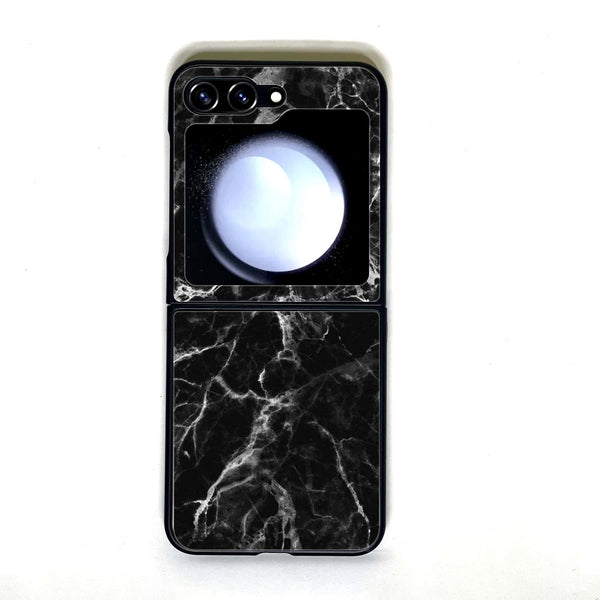 Galaxy Z Flip 5 - Black Marble - Design 4 - Premium Printed Glass soft Bumper shock Proof Case