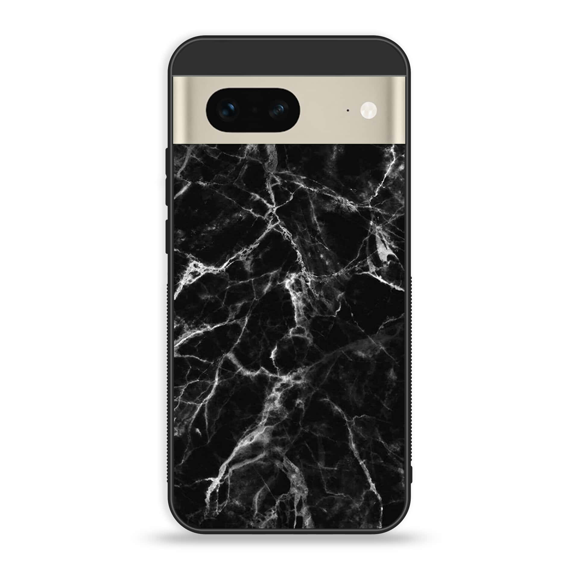 Google Pixel 7 - Black Marble Series - Premium Printed Glass soft Bumper shock Proof Case