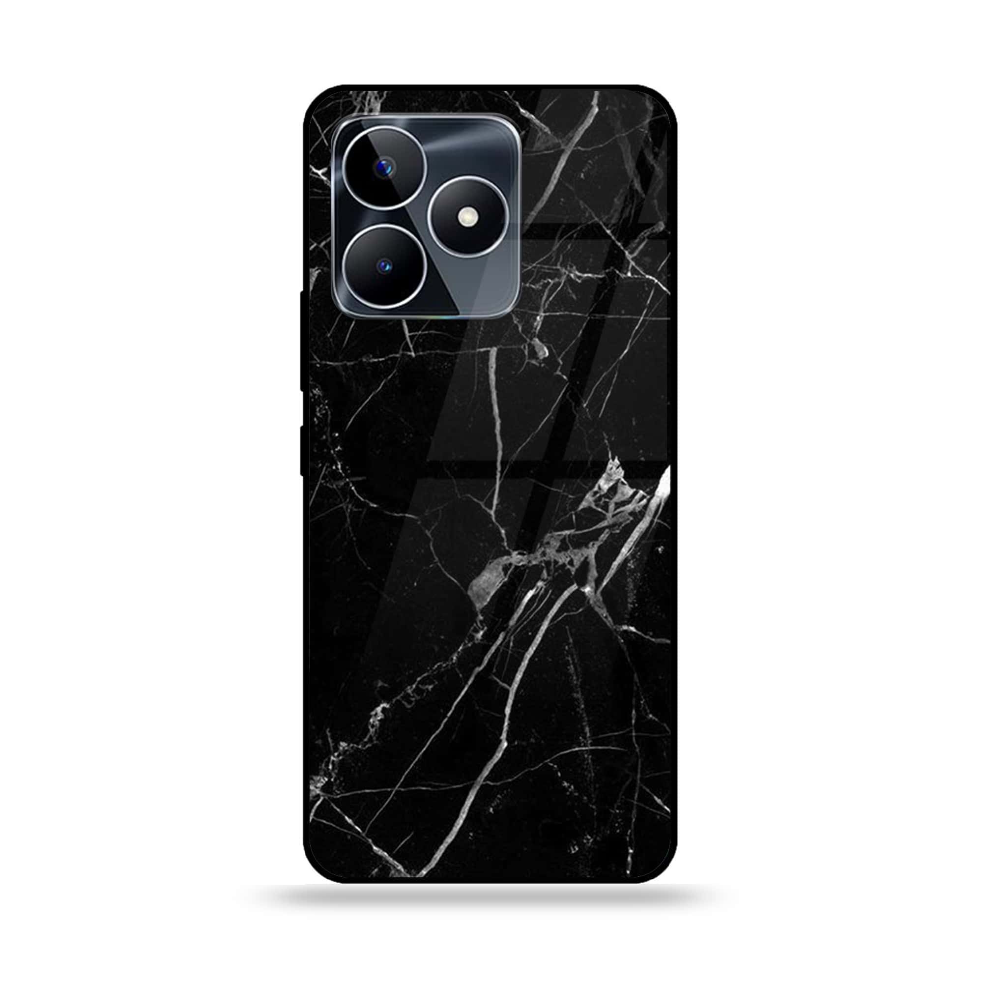 Realme C51 - Black Marble Series - Premium Printed Glass soft Bumper shock Proof Case