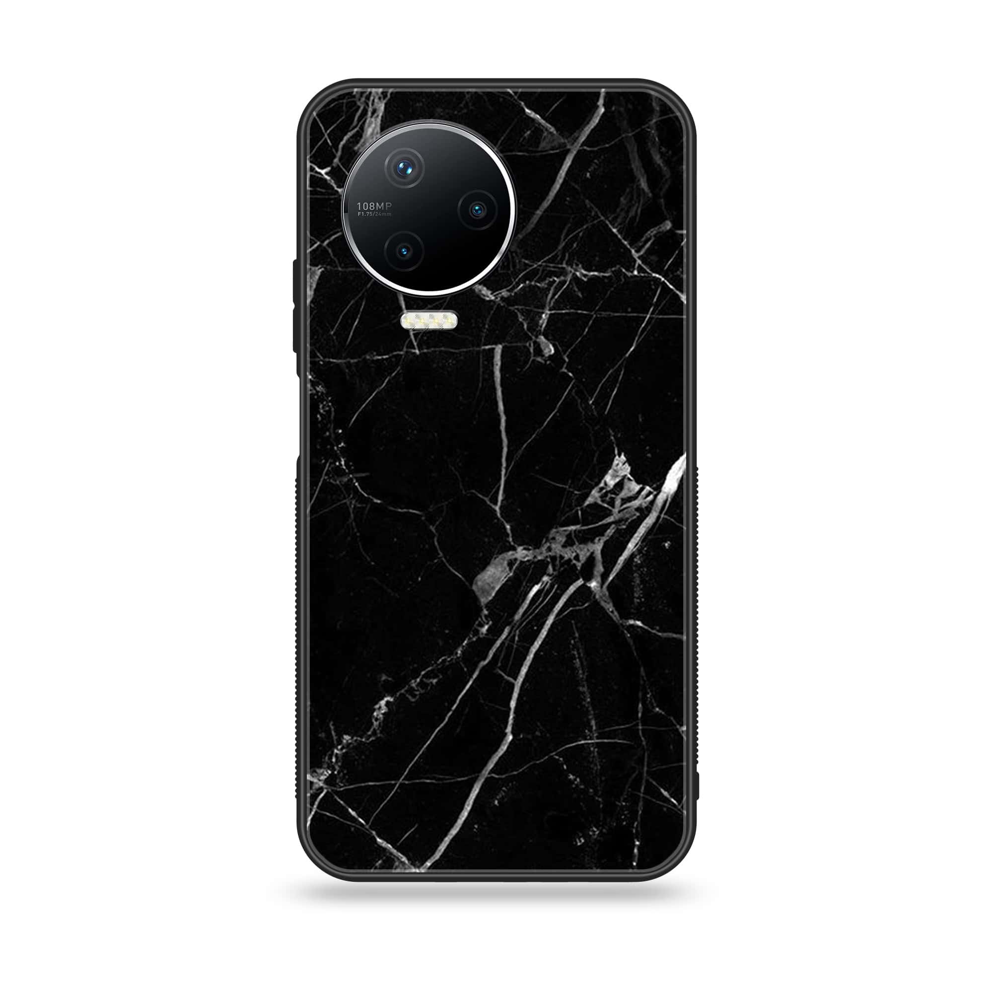 Infinix Note 12 Pro - Black Marble Series - Premium Printed Glass soft Bumper shock Proof Case