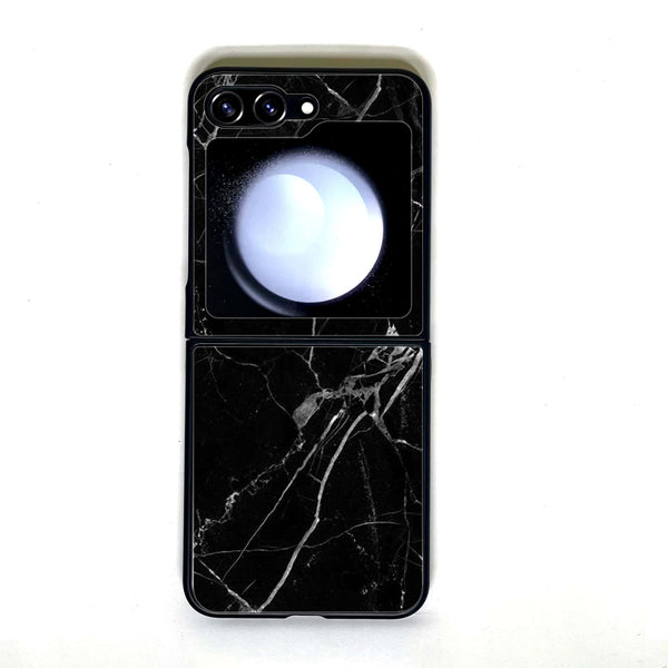Galaxy Z Flip 5 - Black Marble - Design 2 - Premium Printed Glass soft Bumper shock Proof Case