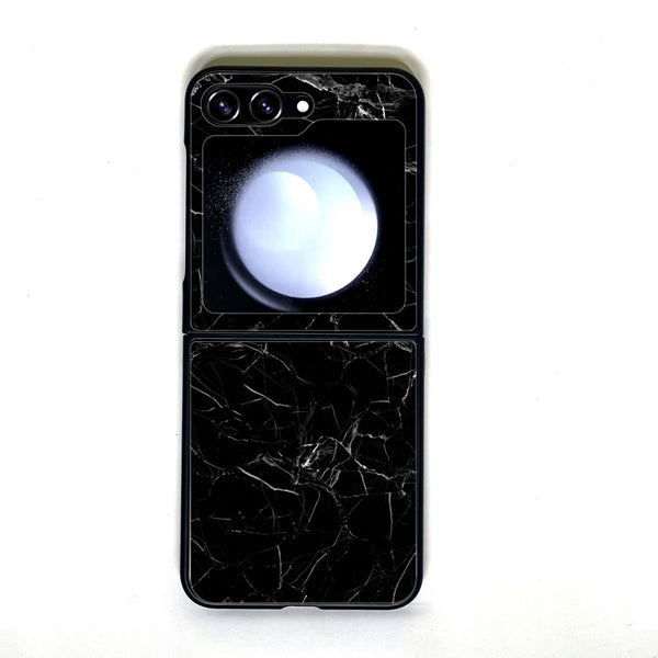 Galaxy Z Flip 5 - Black Marble - Design 1 - Premium Printed Glass soft Bumper shock Proof Case